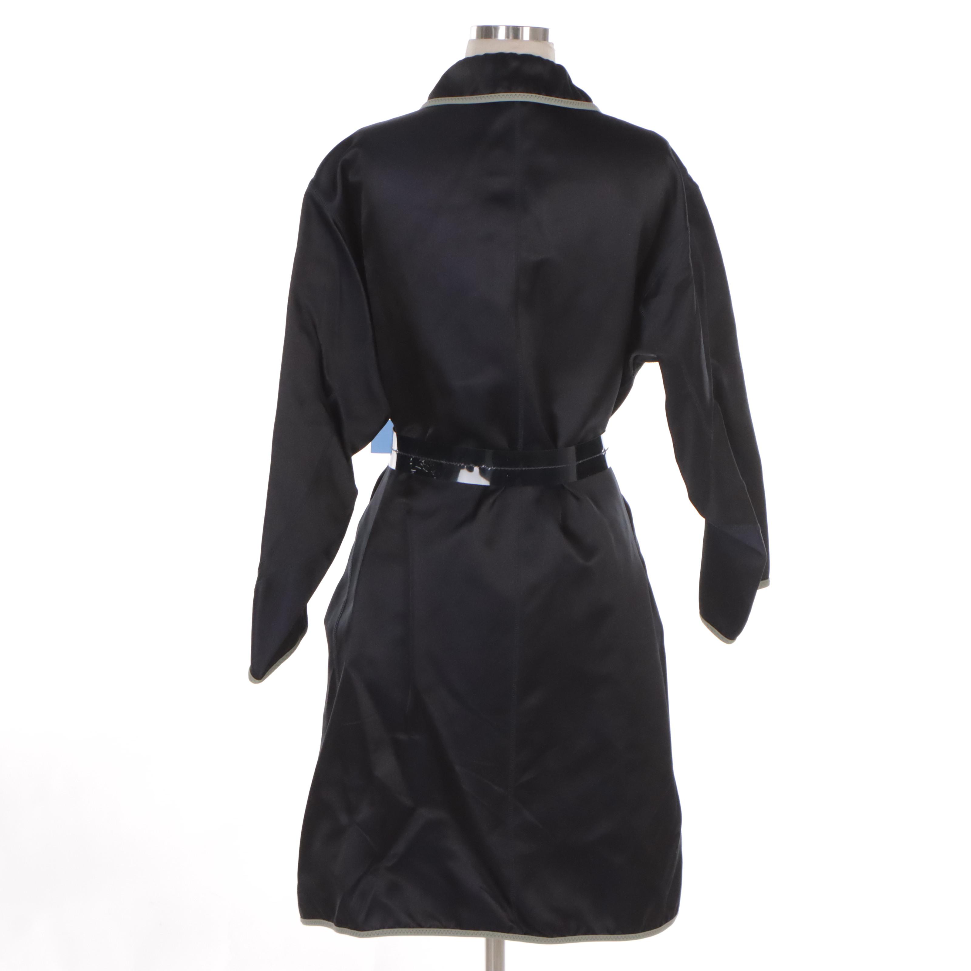 Prada Navy Blue Silk Midi Jacket with Vinyl Belt, 2000s