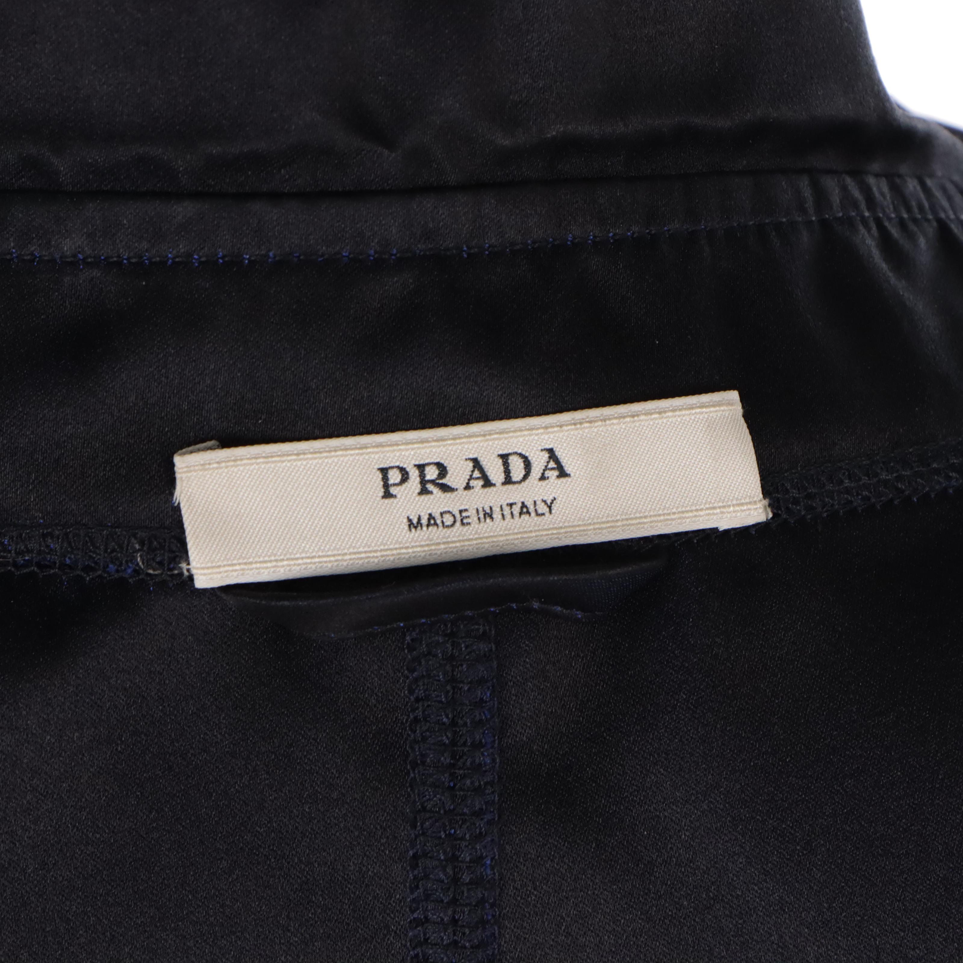 Prada Navy Blue Silk Midi Jacket with Vinyl Belt, 2000s