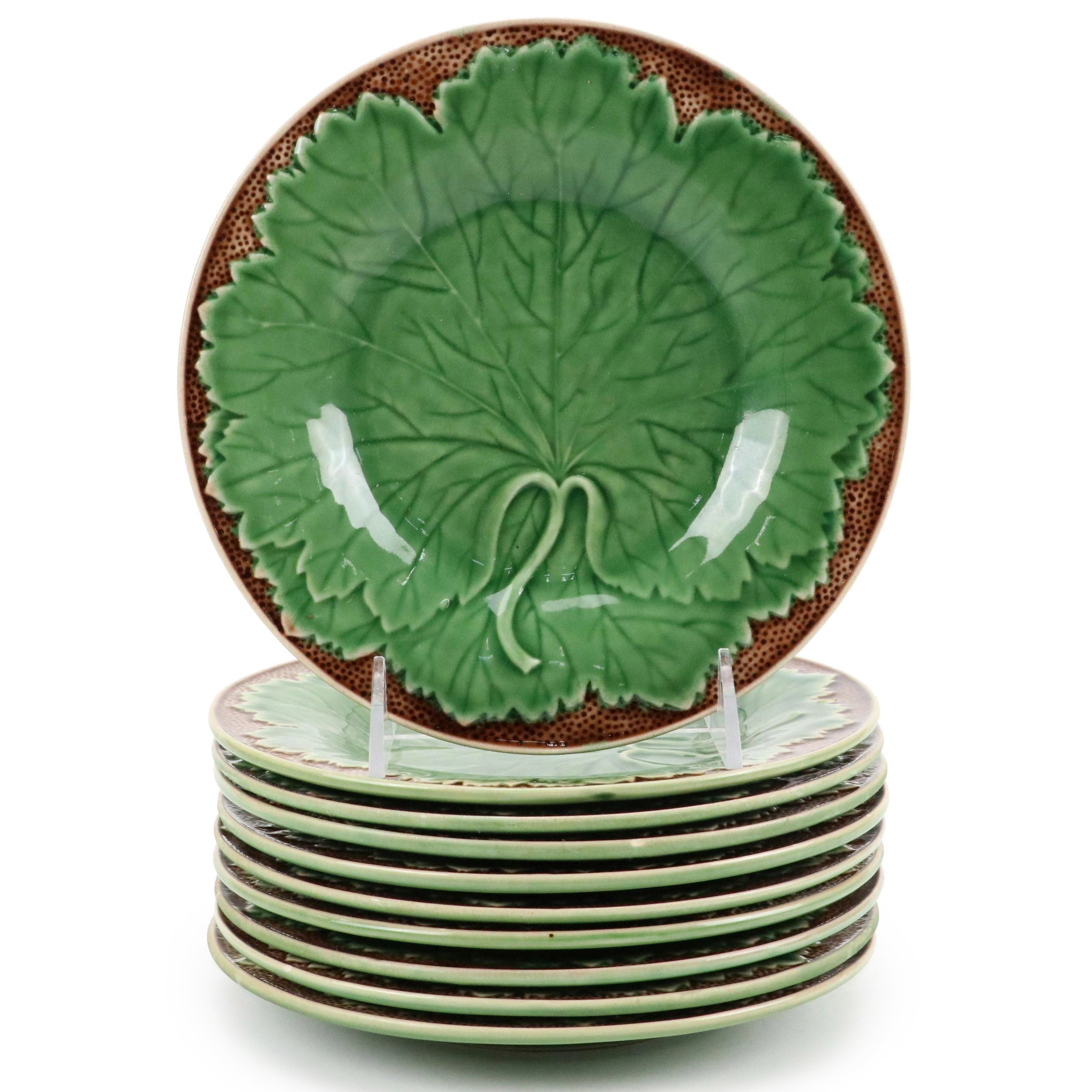 Bordallo Pinheiro Portuguese Faience Ceramic Plates with Lettuce Leaf Design