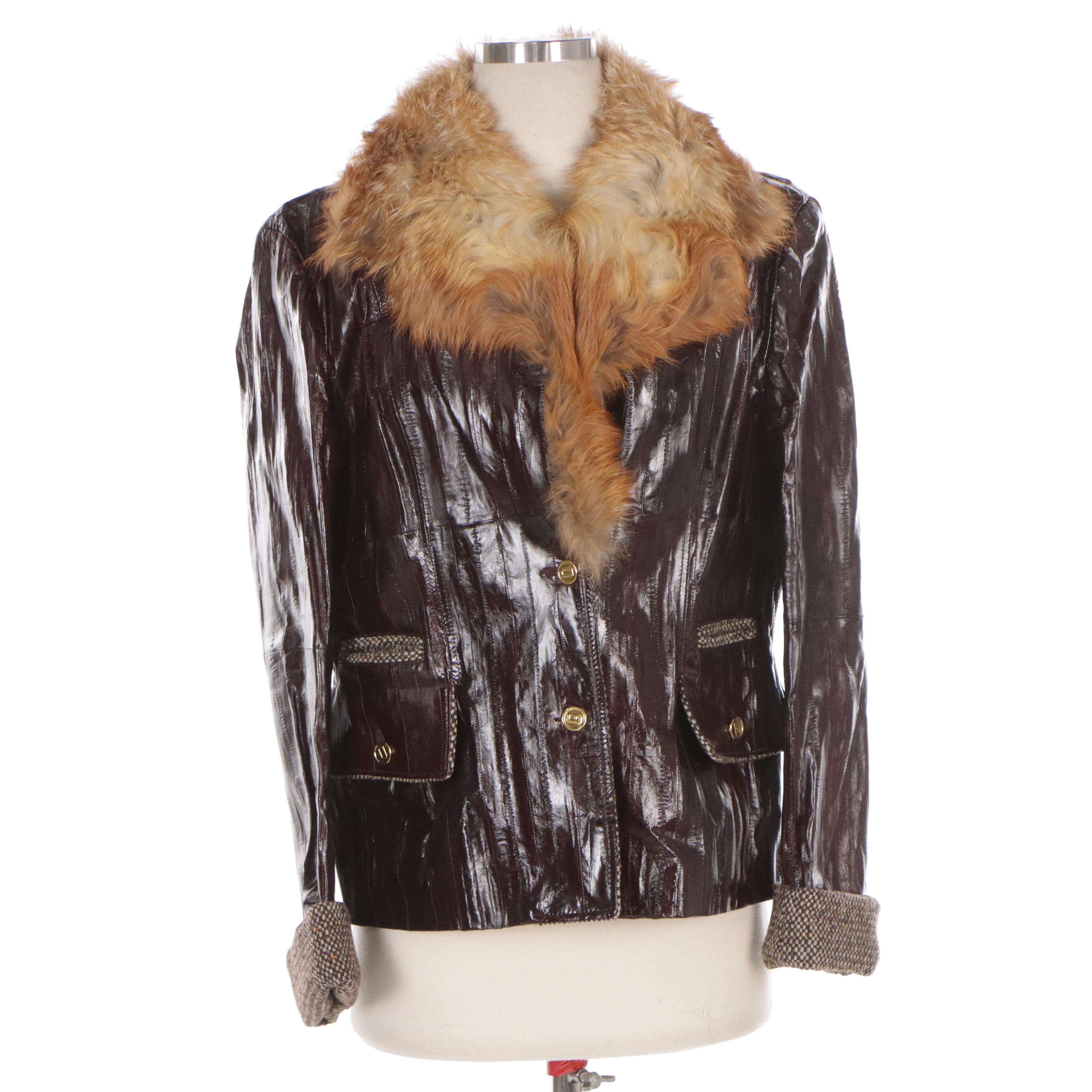 Dolce & Gabbana Eel Skin Leather Jacket with Fox Fur Trimmed Collar