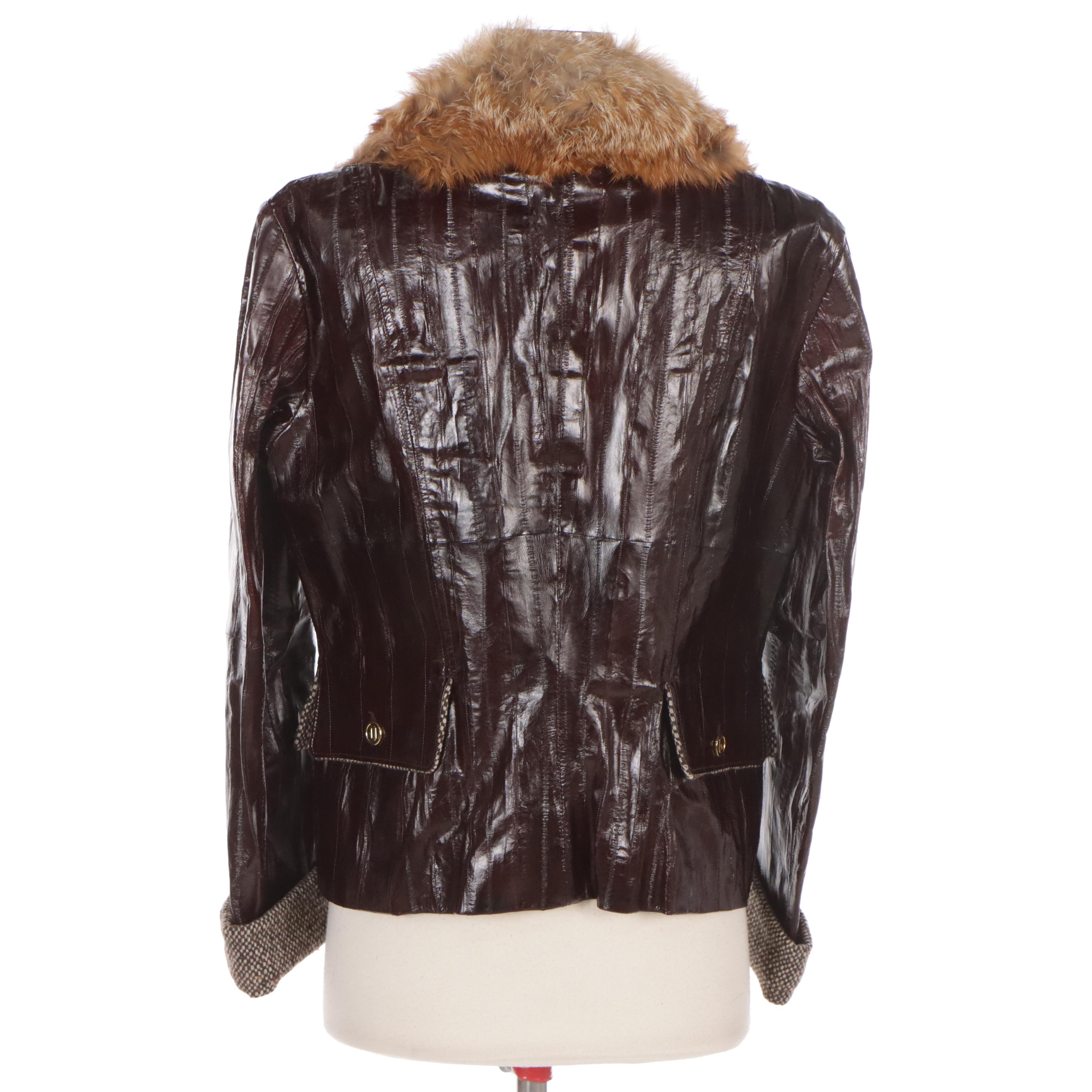 Dolce & Gabbana Eel Skin Leather Jacket with Fox Fur Trimmed Collar