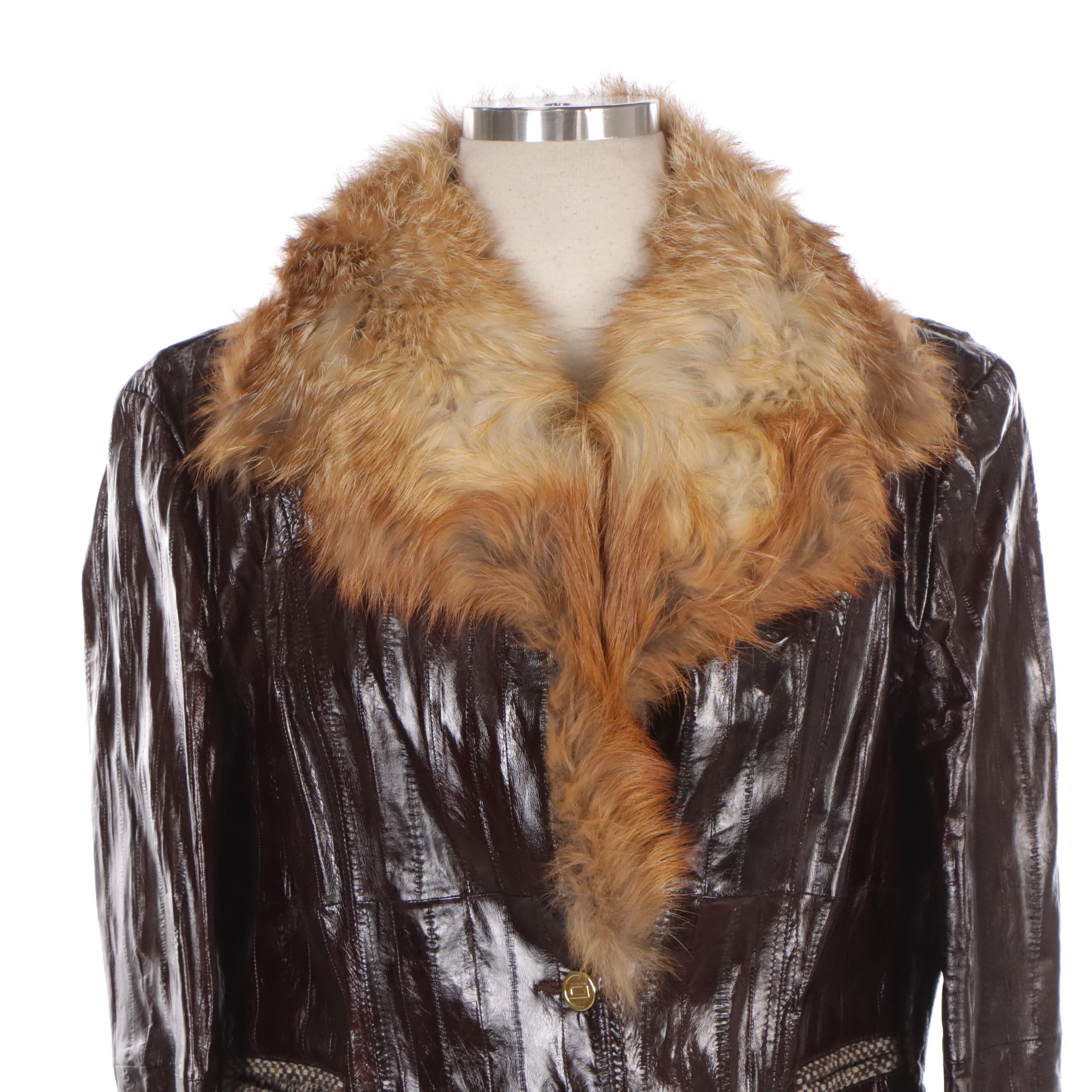Dolce & Gabbana Eel Skin Leather Jacket with Fox Fur Trimmed Collar