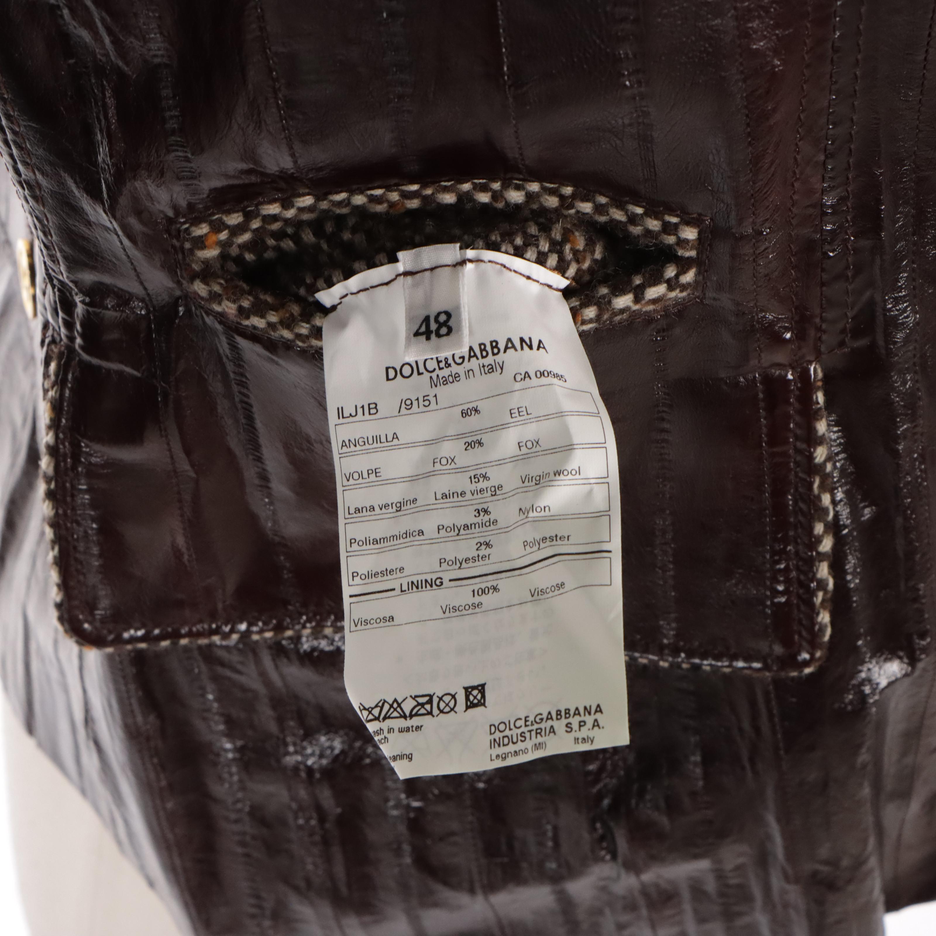 Dolce & Gabbana Eel Skin Leather Jacket with Fox Fur Trimmed Collar