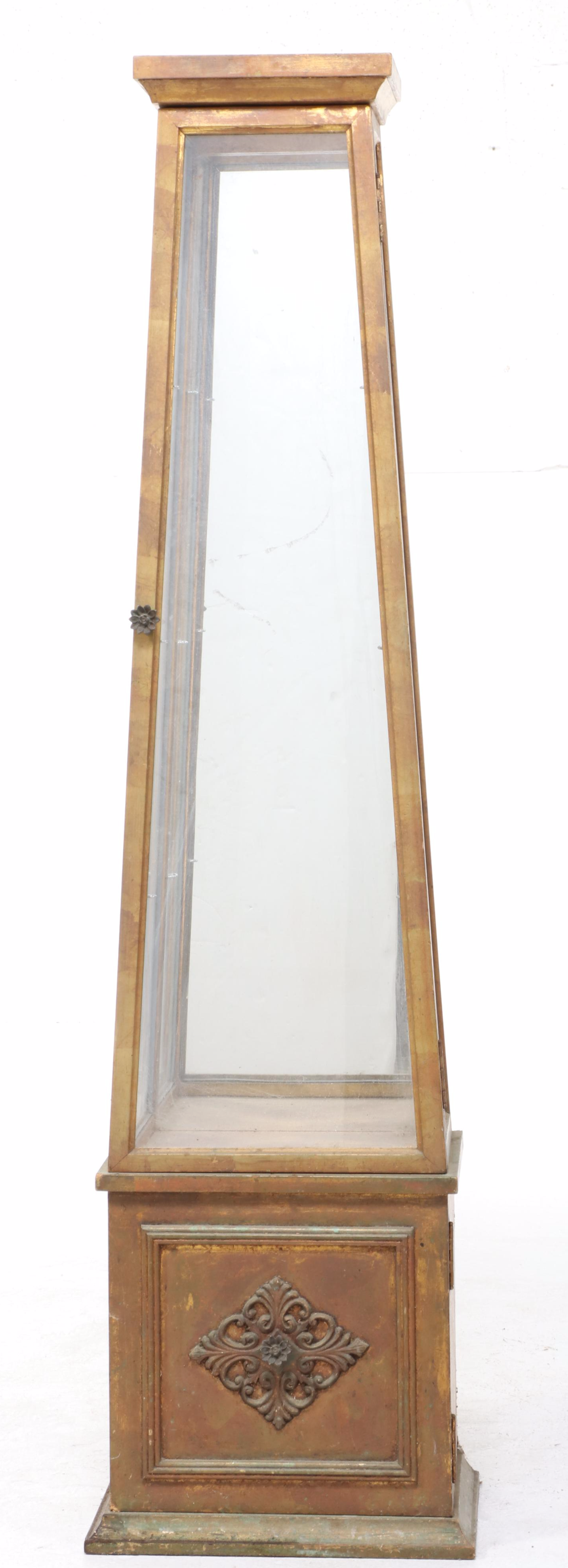 Hollywood Regency Style Giltwood Obelisk-Shaped Curio Cabinet, 20th Century