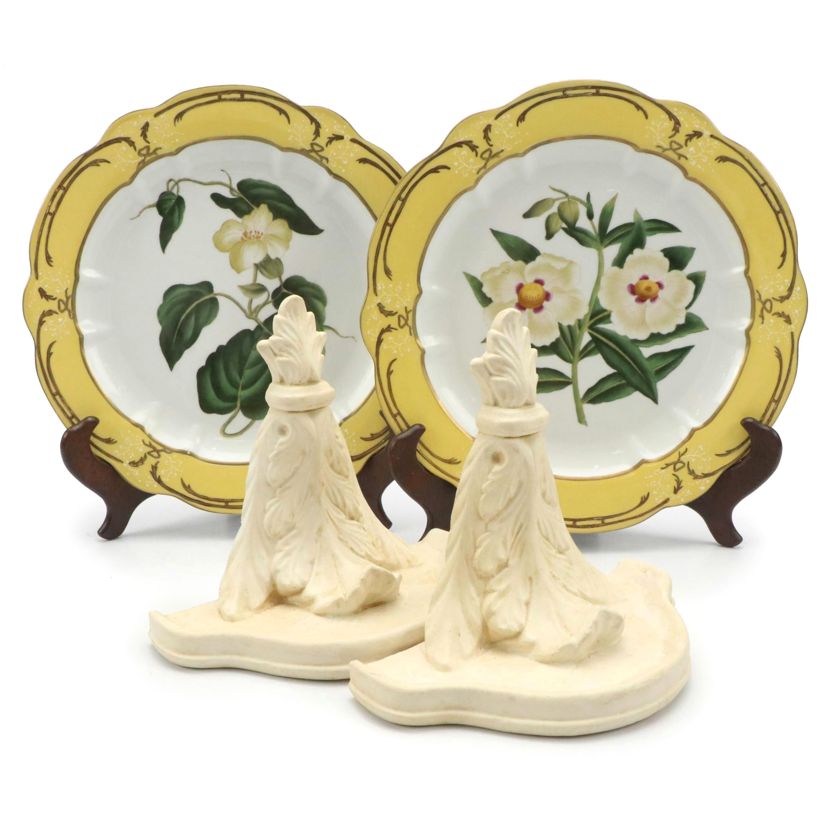 Chelsea House Flower Motif Decorative Plates & Neoclassical Style Wall Corbels