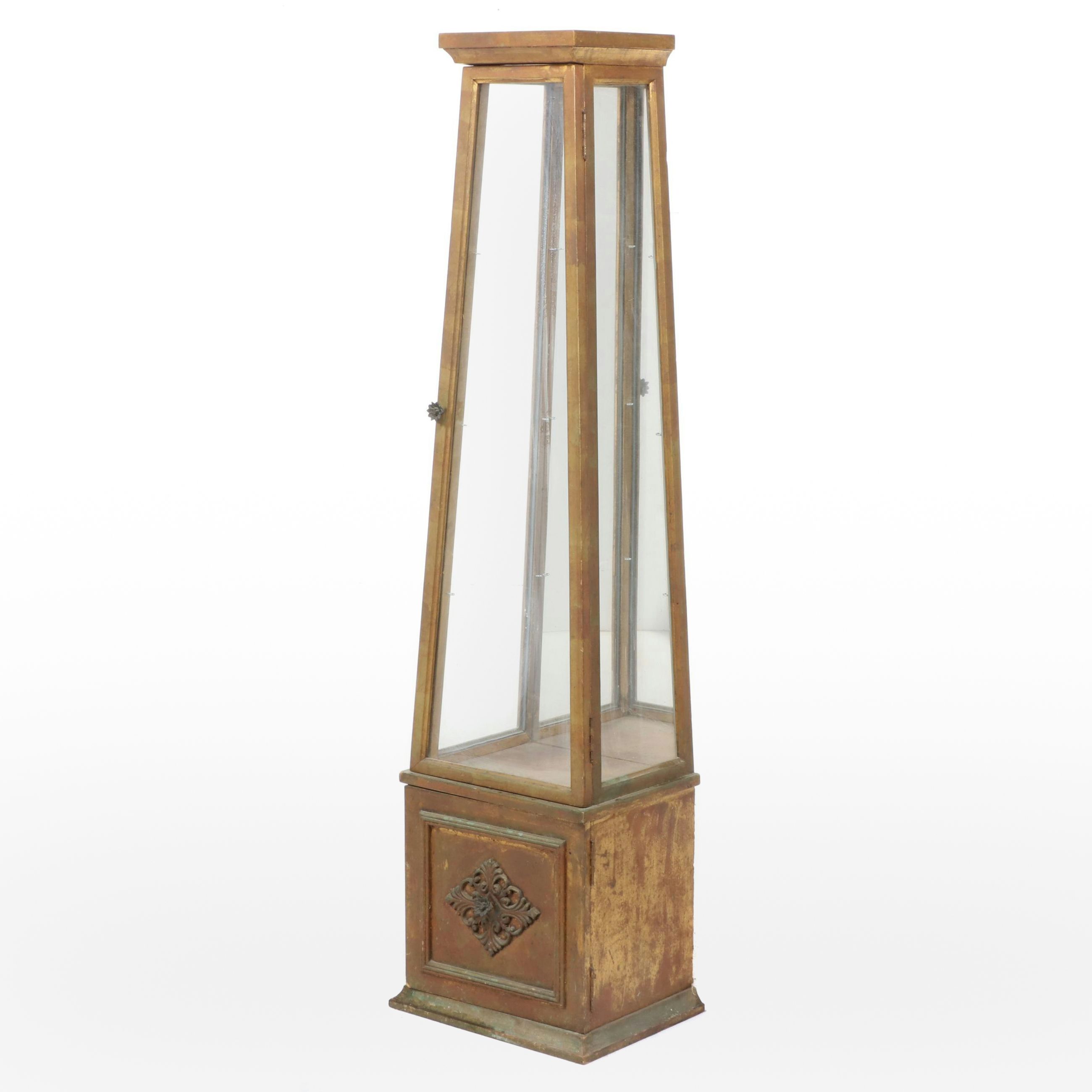 Hollywood Regency Style Giltwood Obelisk-Shaped Curio Cabinet, 20th Century