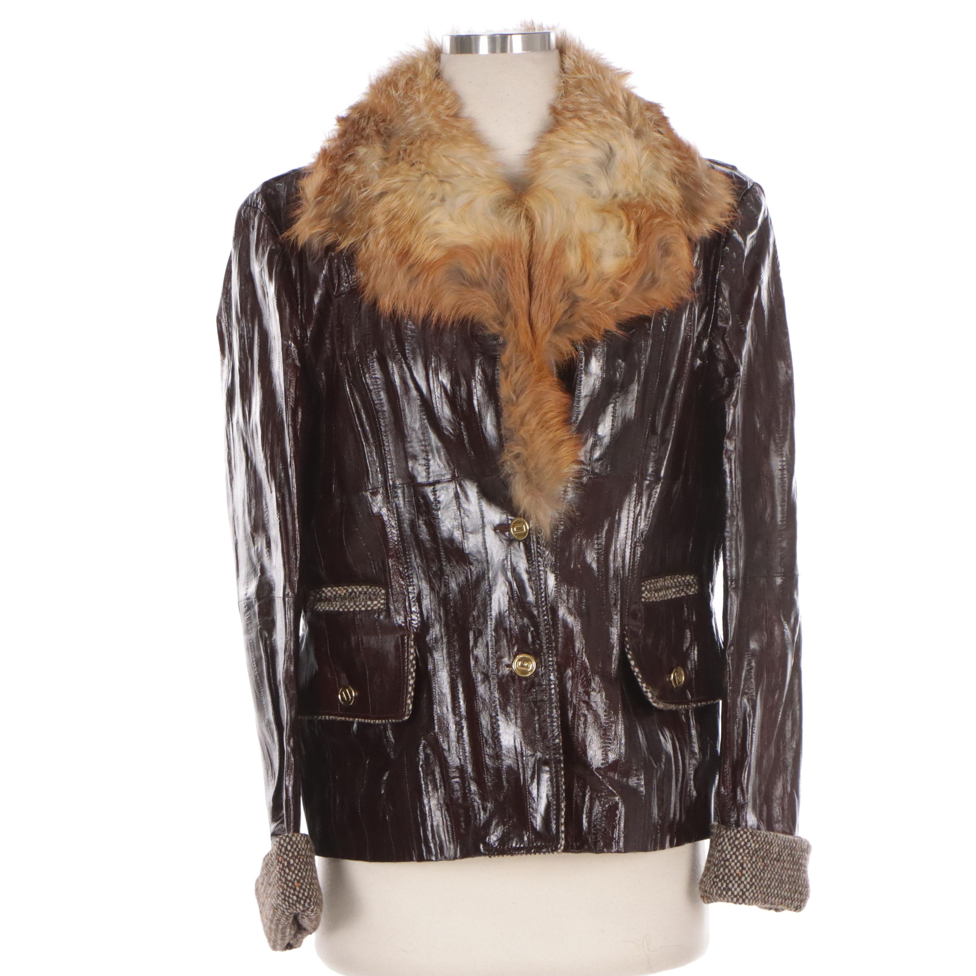 Dolce & Gabbana Eel Skin Leather Jacket with Fox Fur Trimmed Collar