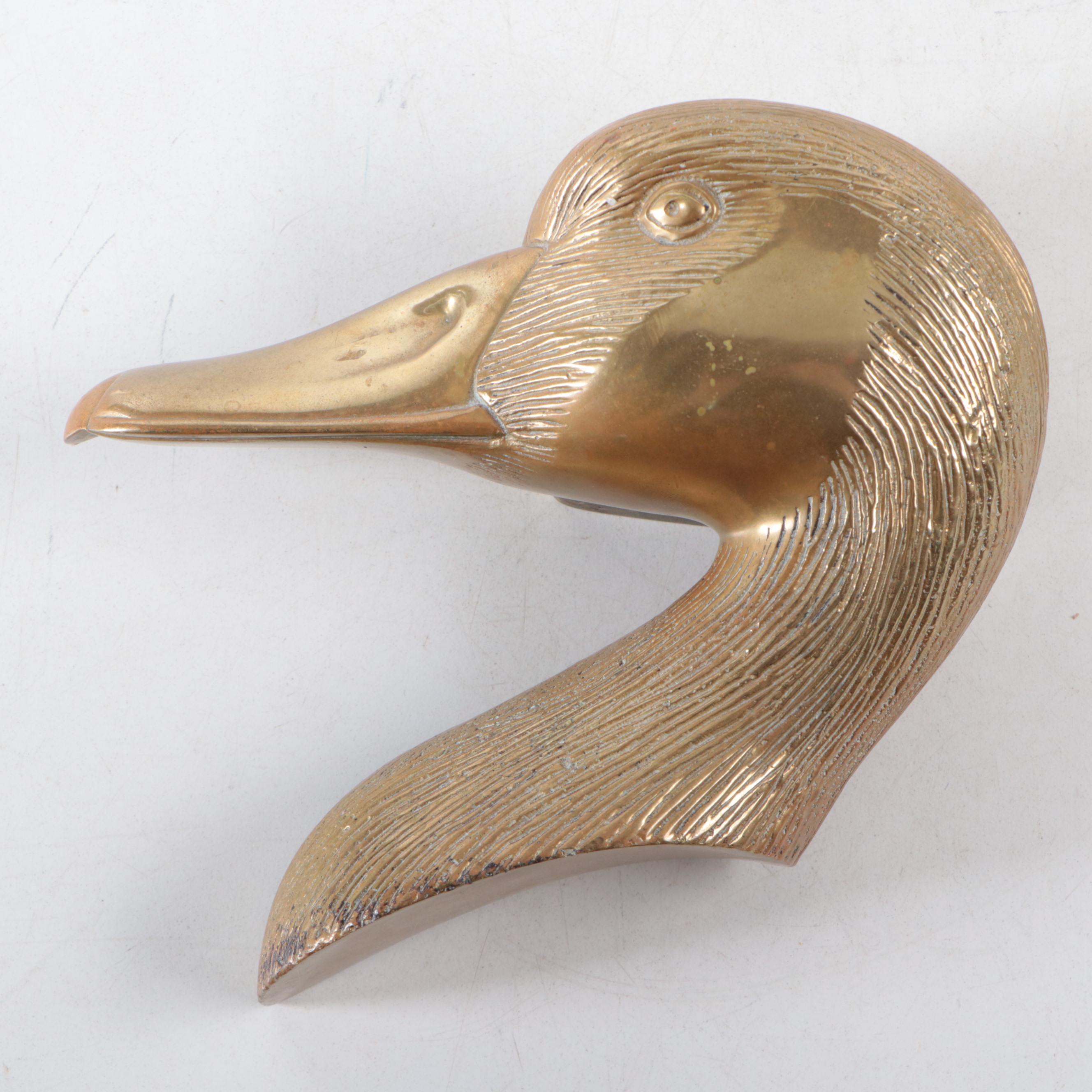 Cast Brass Duck Head Door Knocker, 20th Century