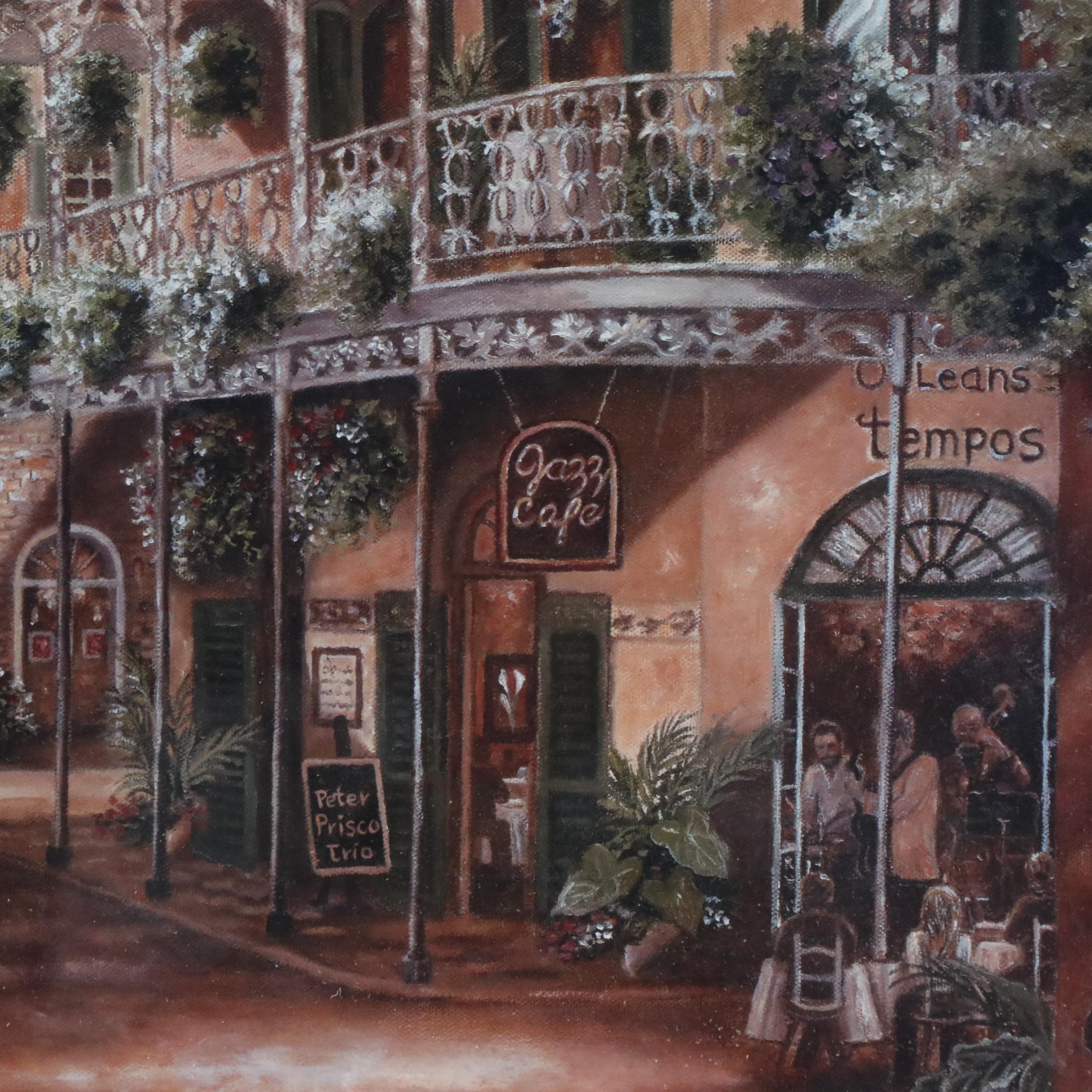 Offset Lithograph of French Quarter Street Scene, New Orleans