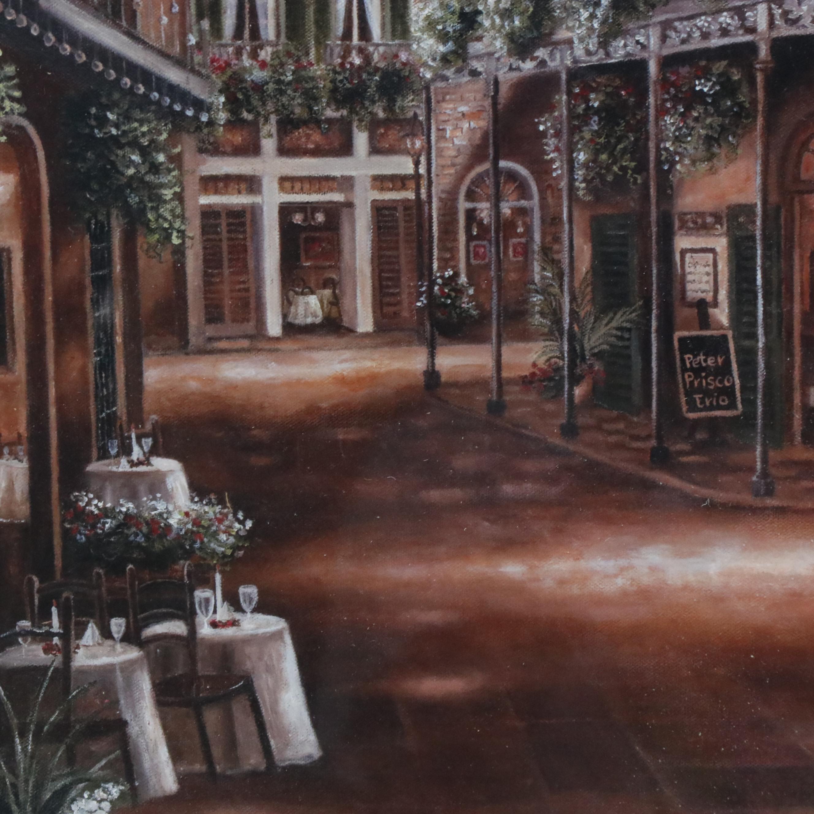 Offset Lithograph of French Quarter Street Scene, New Orleans