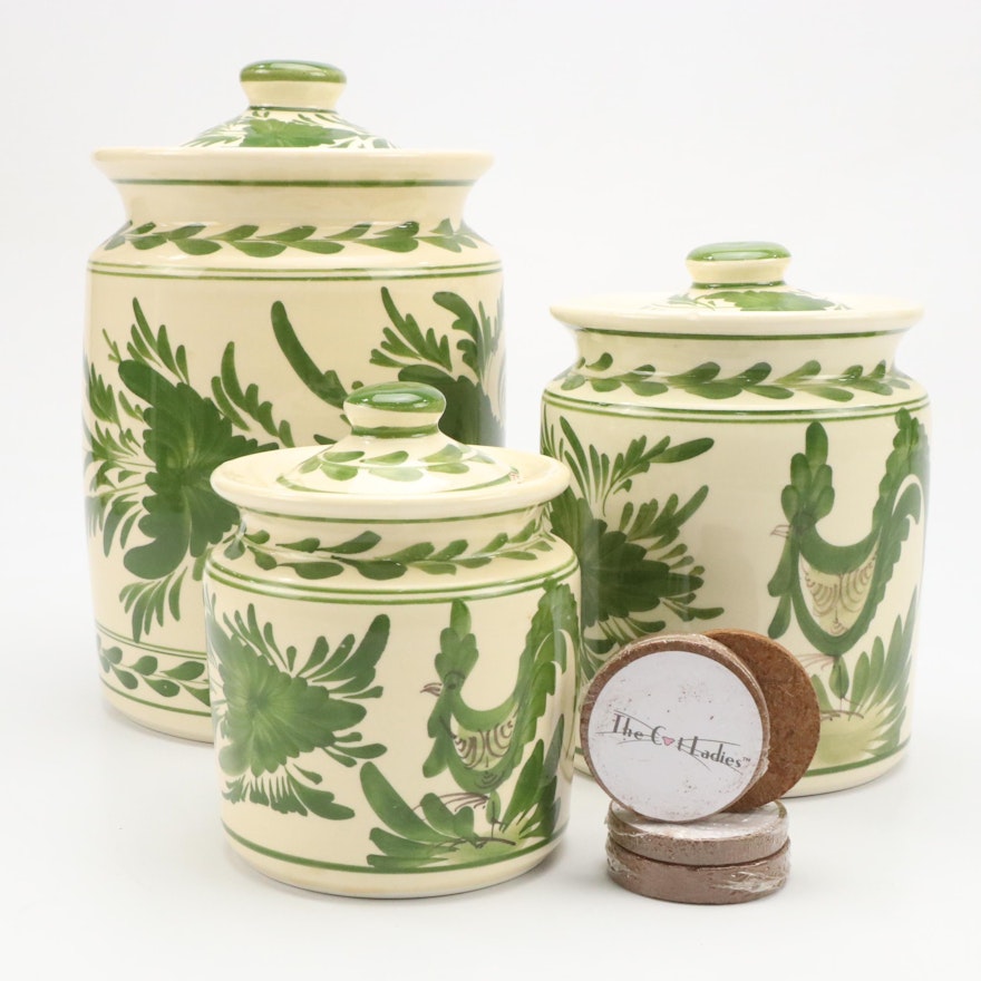 Pottery Lidded Jar With Chicken Motif Pottery Lidded Jar With Chicken Motif