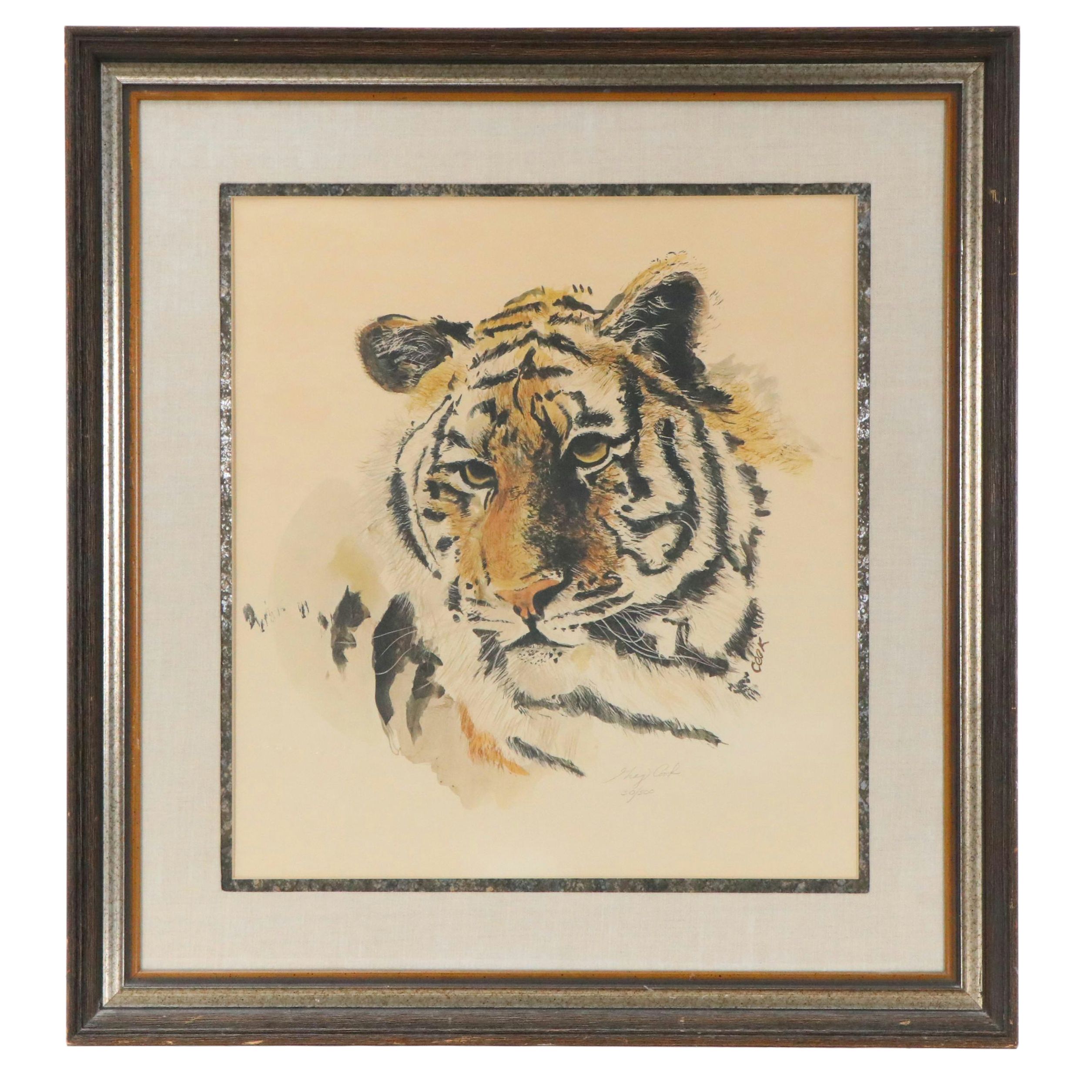 Greg Cook Offset Lithograph of Bengal Tiger