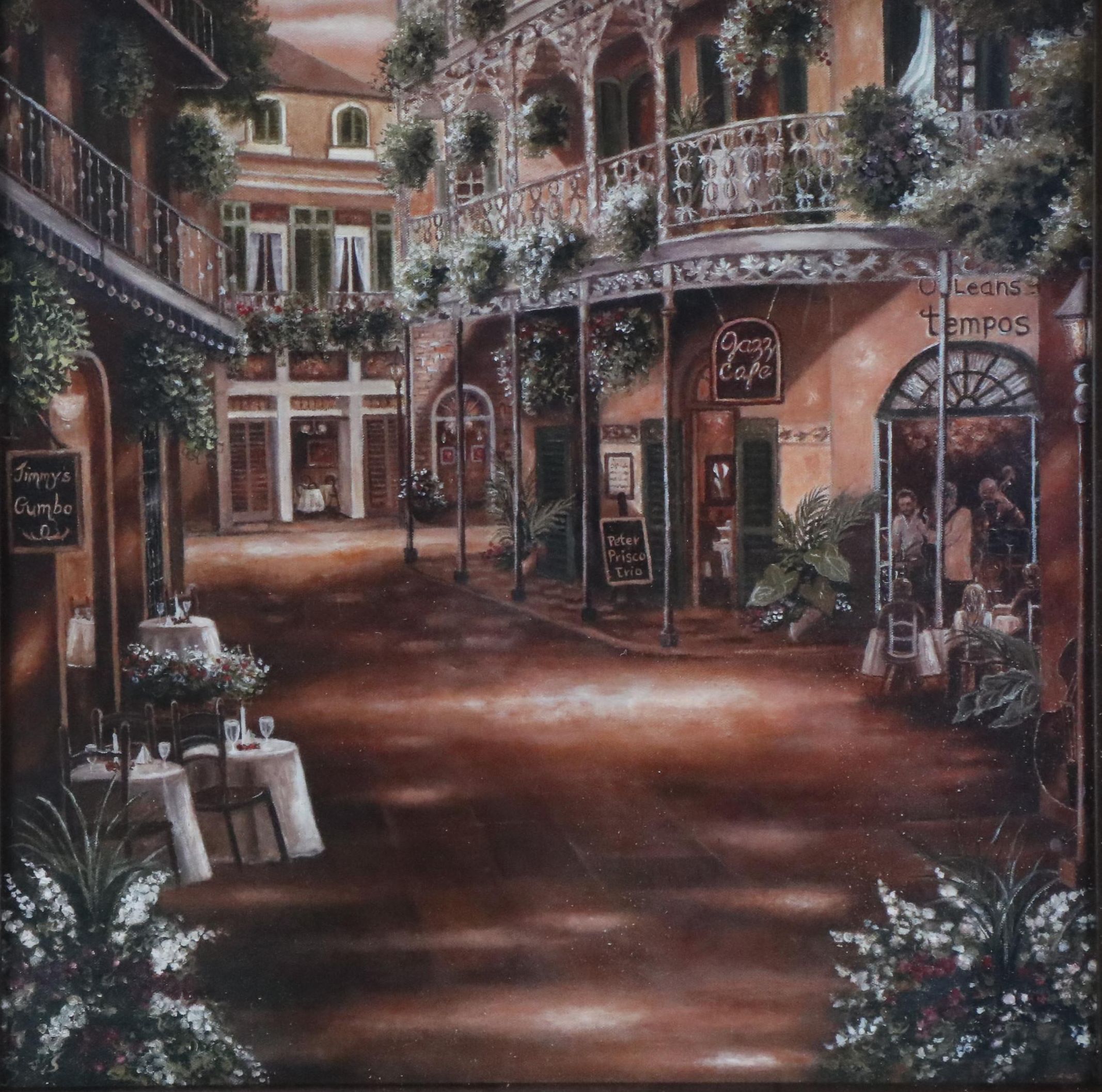 Offset Lithograph of French Quarter Street Scene, New Orleans