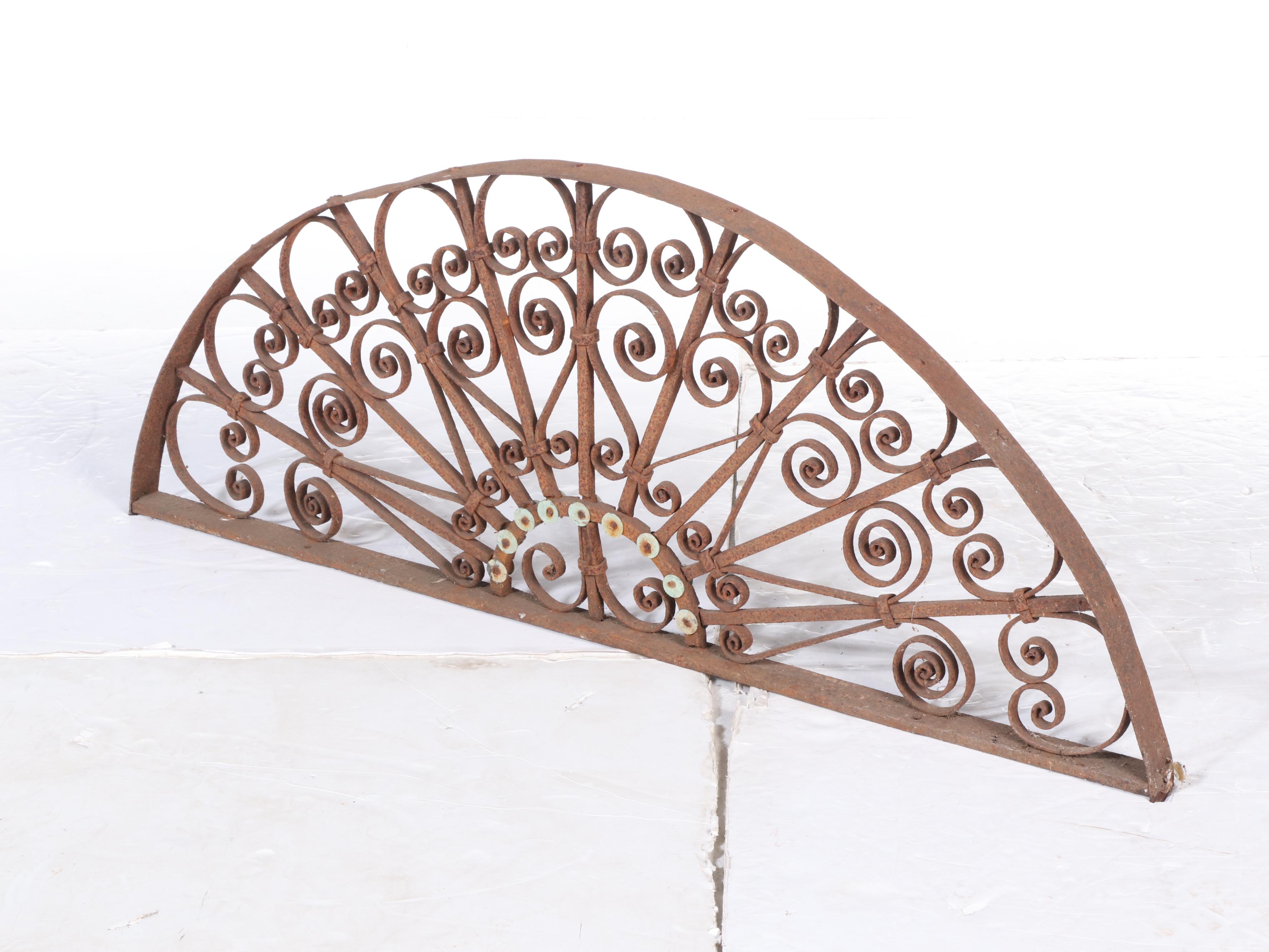 Two Late Victorian Wrought Iron Transom Window Screens