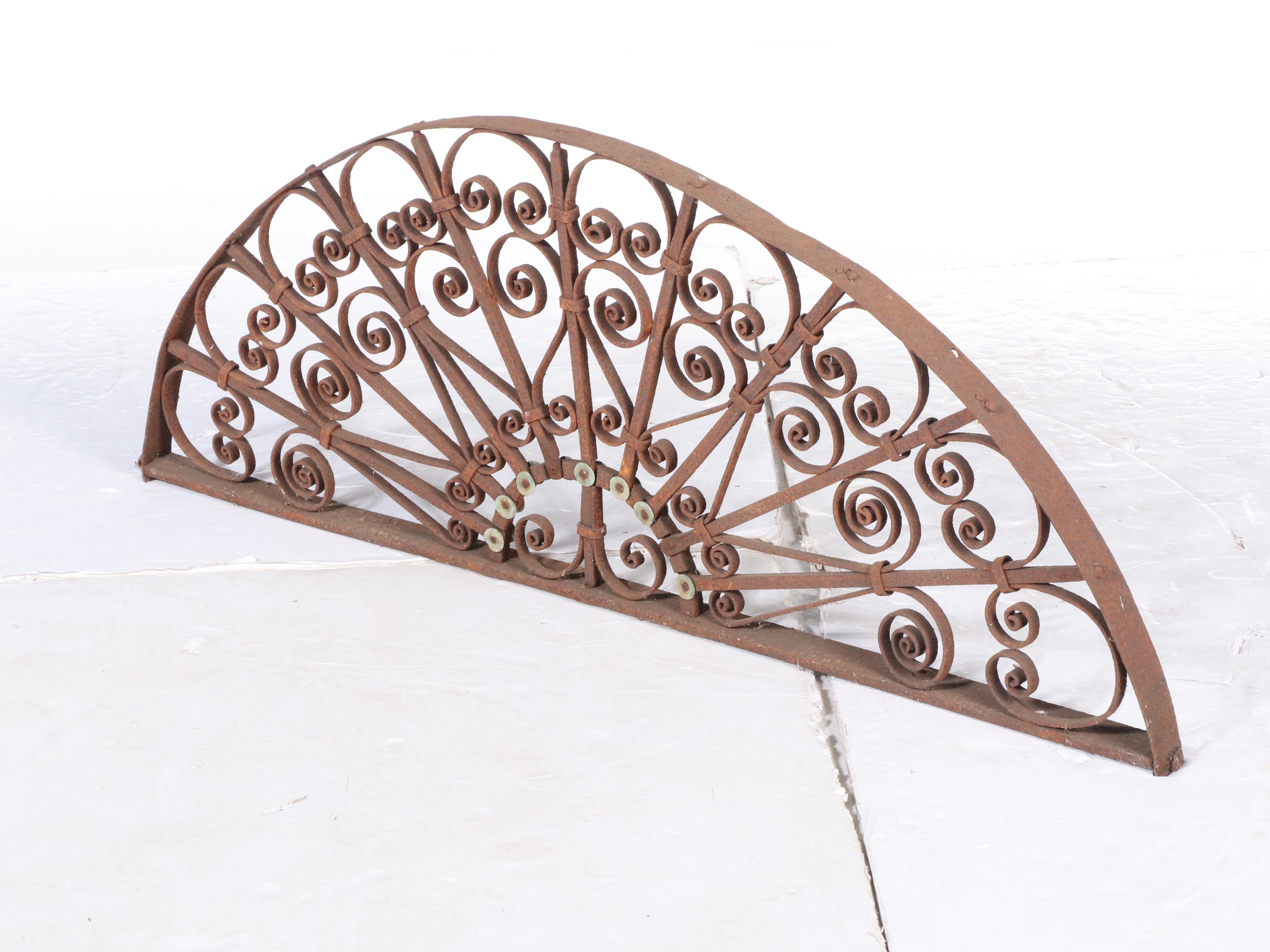 Two Late Victorian Wrought Iron Transom Window Screens