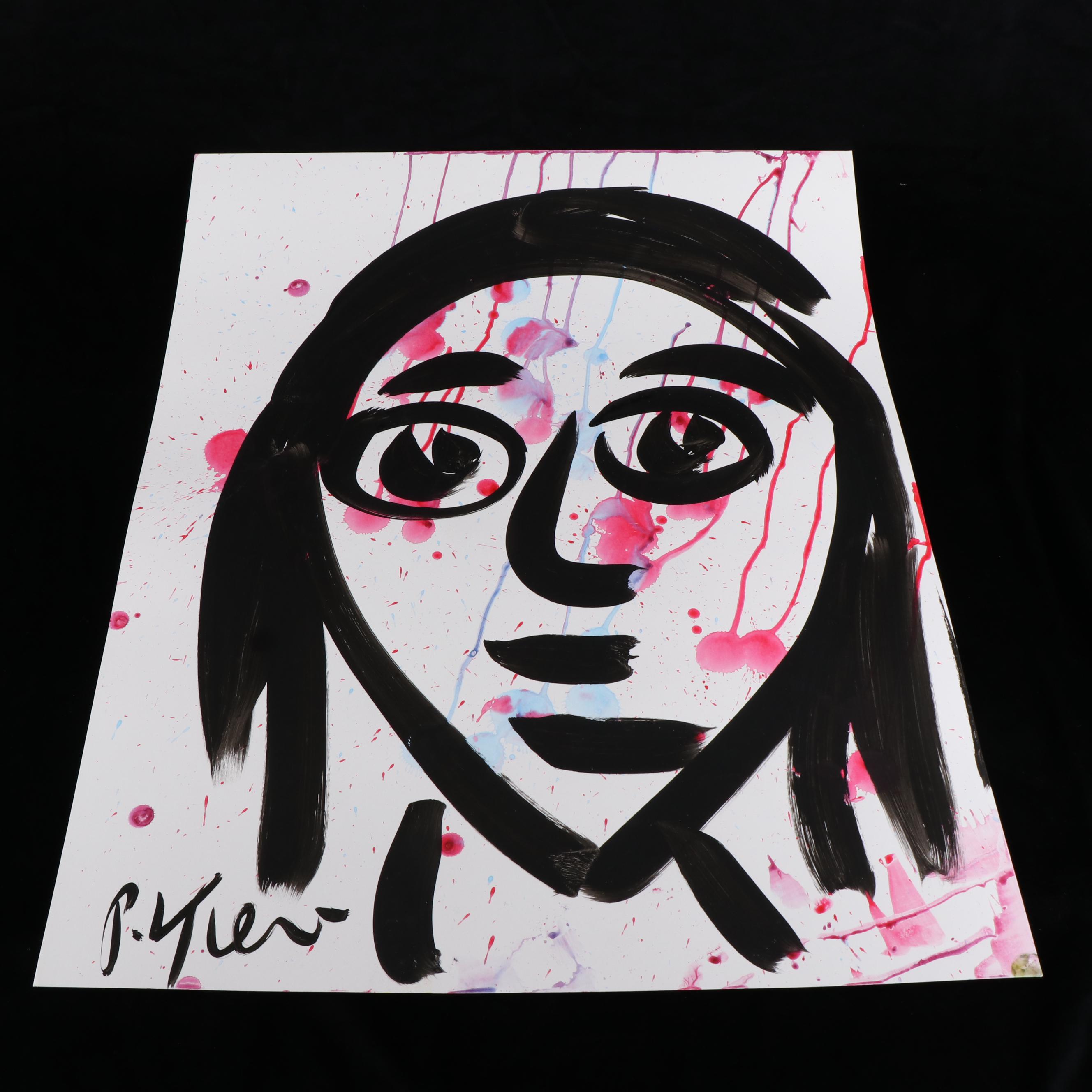 Peter Keil Abstract Acrylic Portrait Painting, Late 20th Century