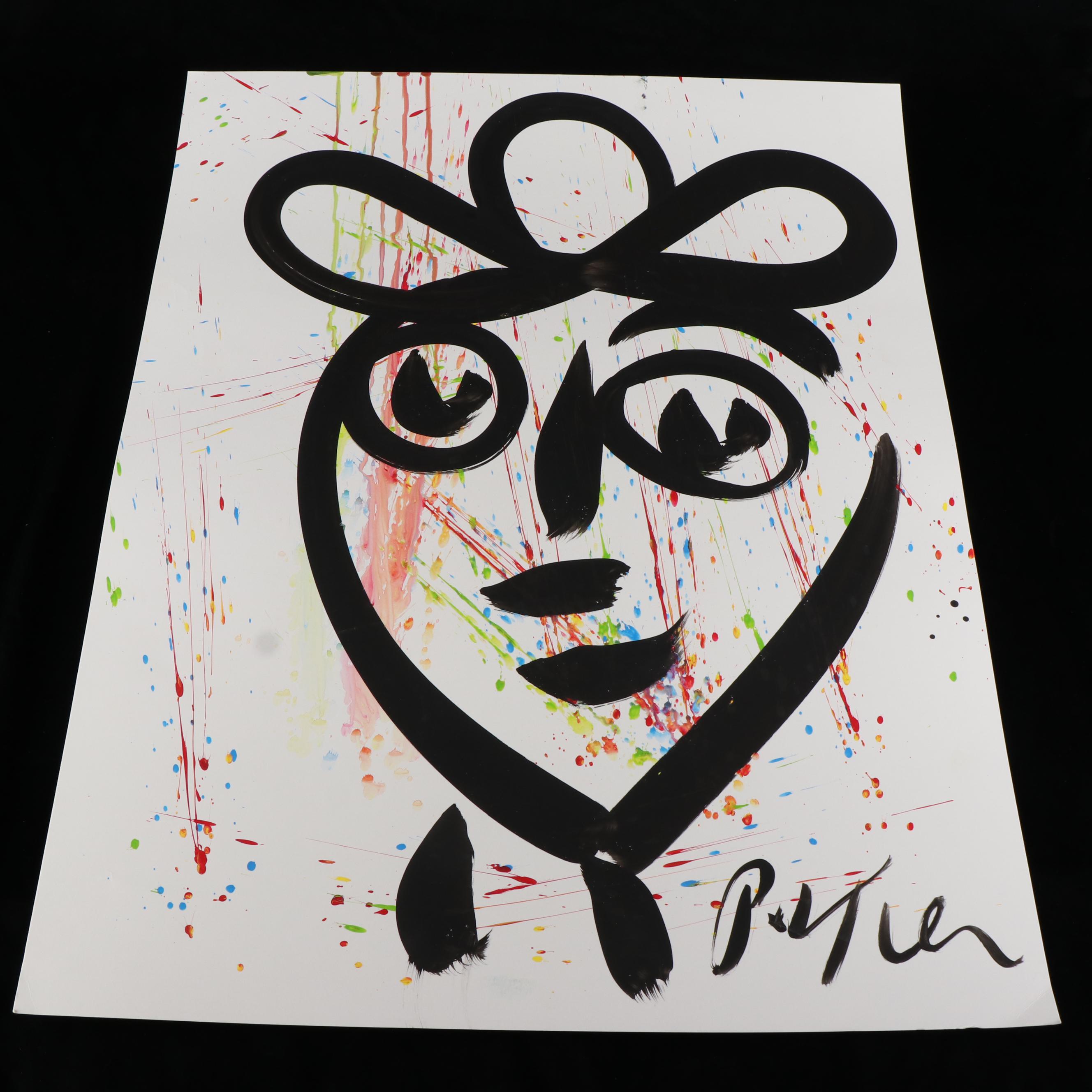 Peter Keil Abstract Acrylic Portrait Painting, Late 20th Century