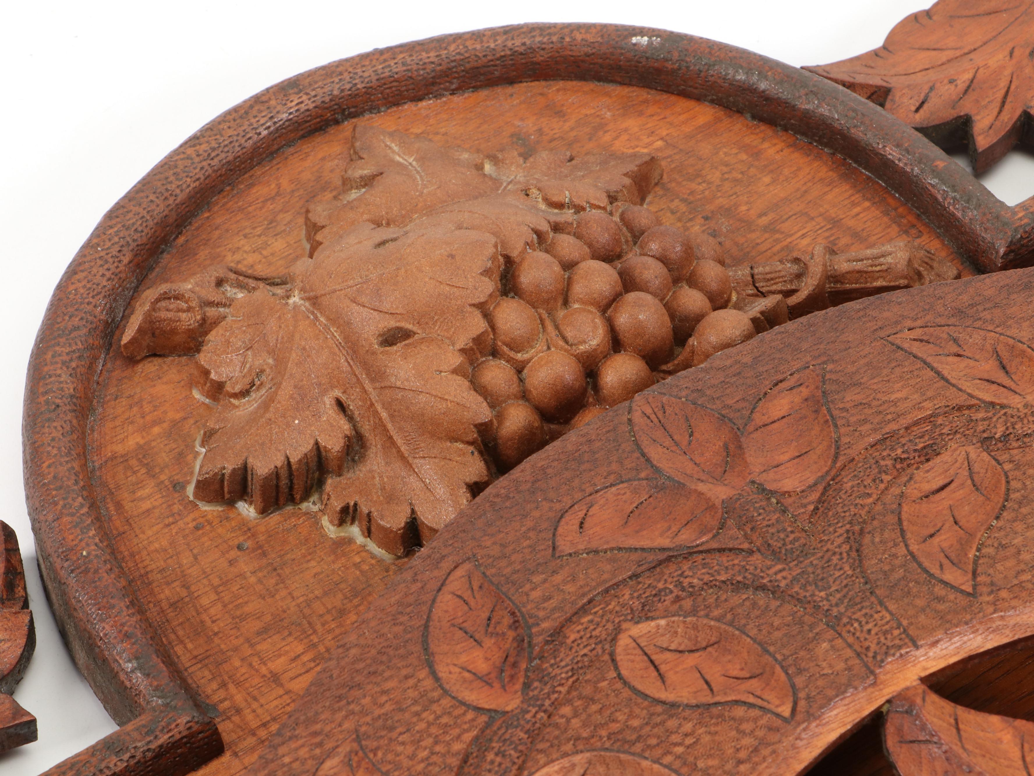 Victorian Carved Wood and Leather Wall Mounted Document Holder