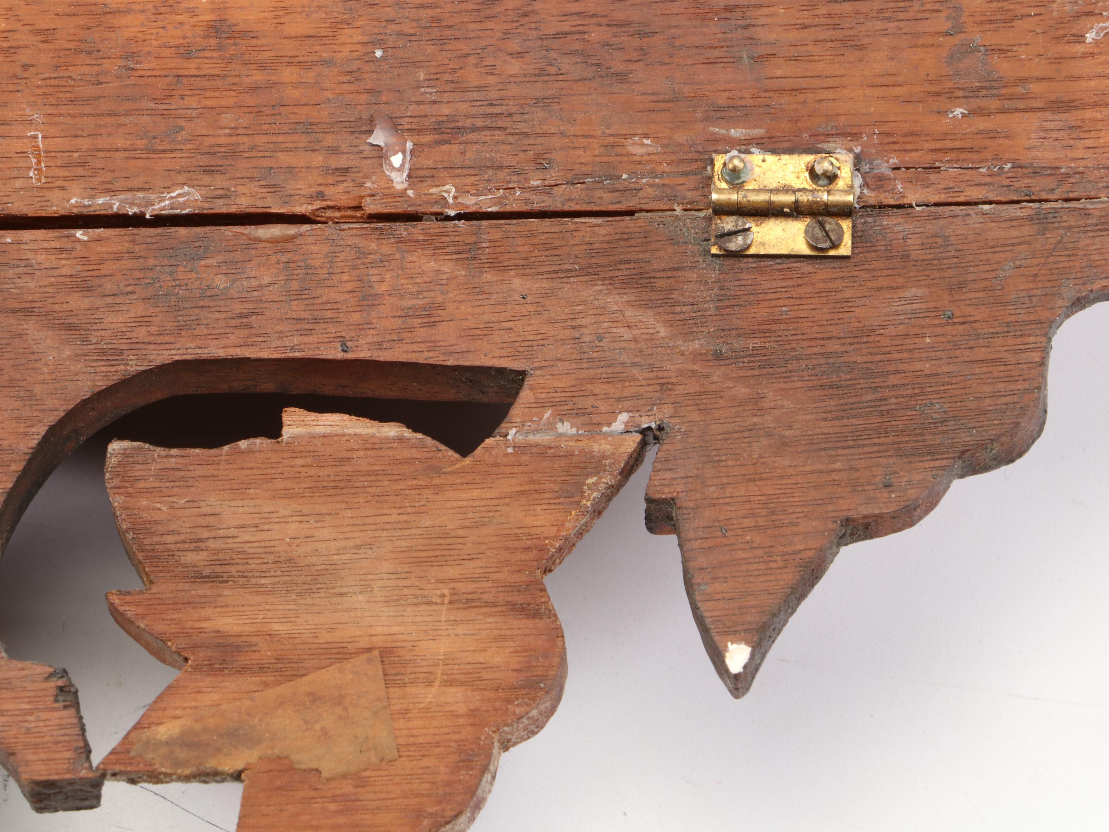 Victorian Carved Wood and Leather Wall Mounted Document Holder