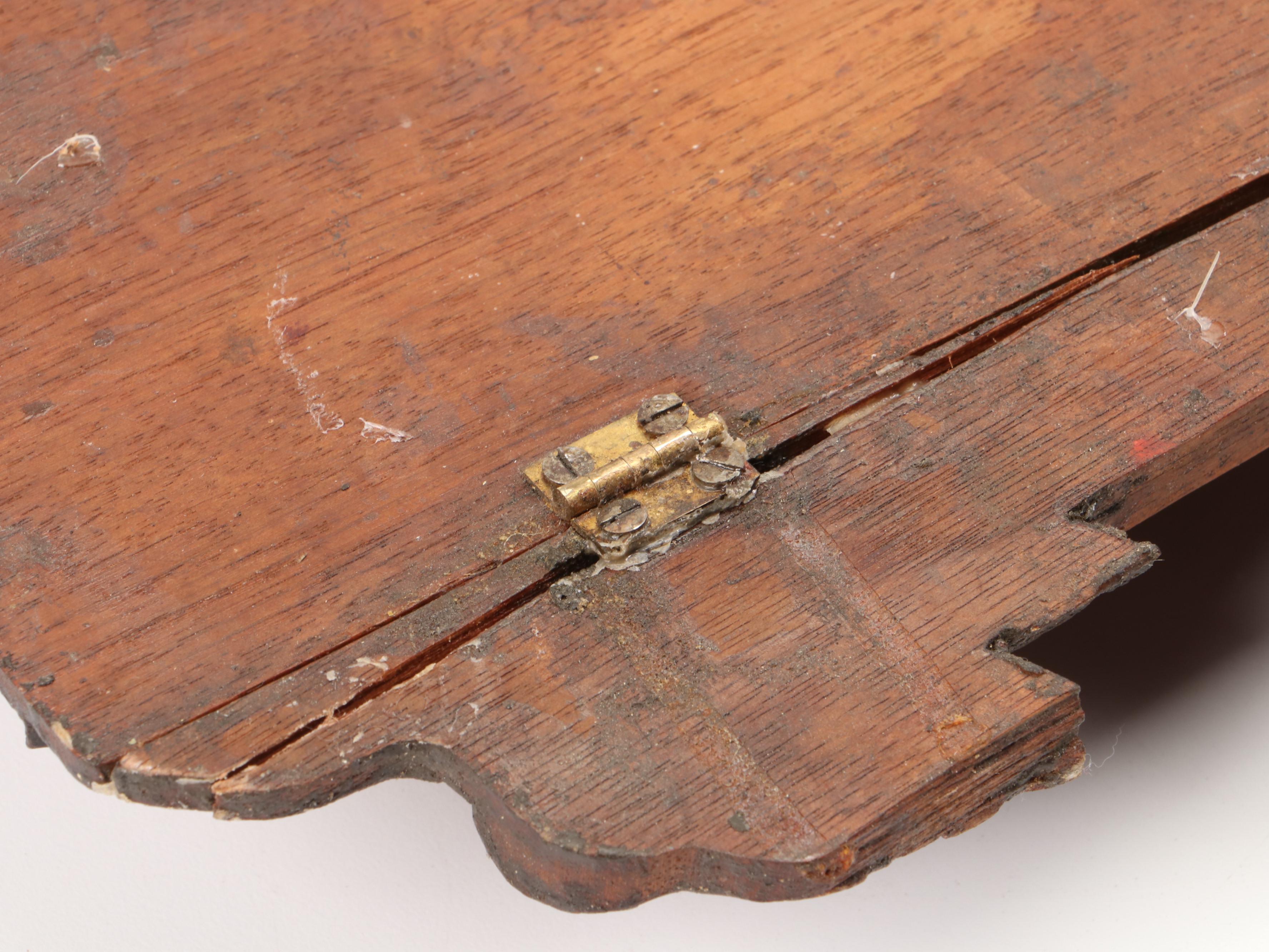 Victorian Carved Wood and Leather Wall Mounted Document Holder