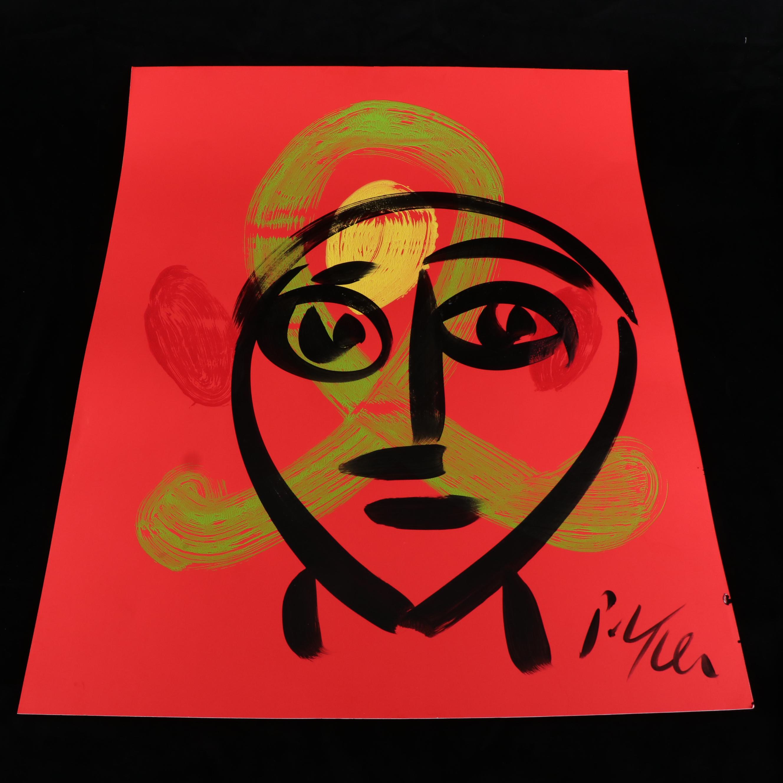 Peter Keil Abstract Acrylic Portrait Painting, Late 20th Century