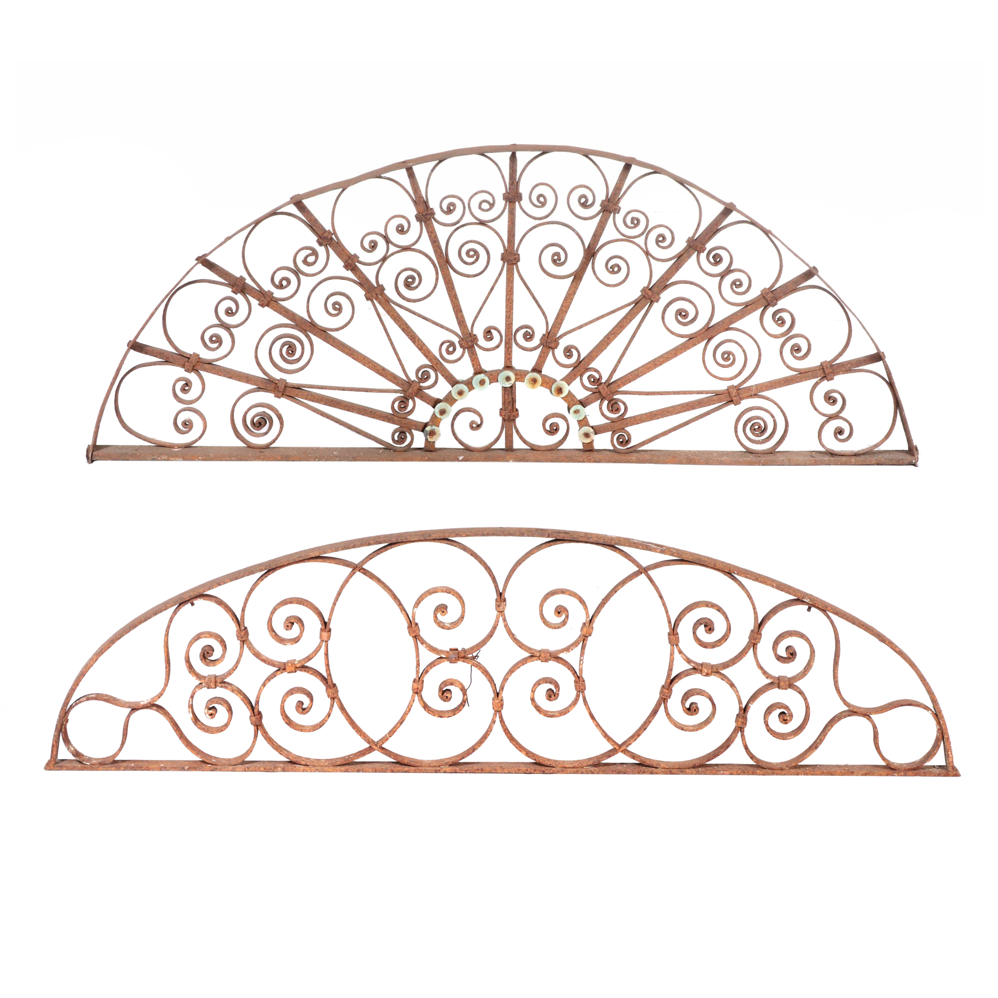 Two Late Victorian Wrought Iron Transom Window Screens