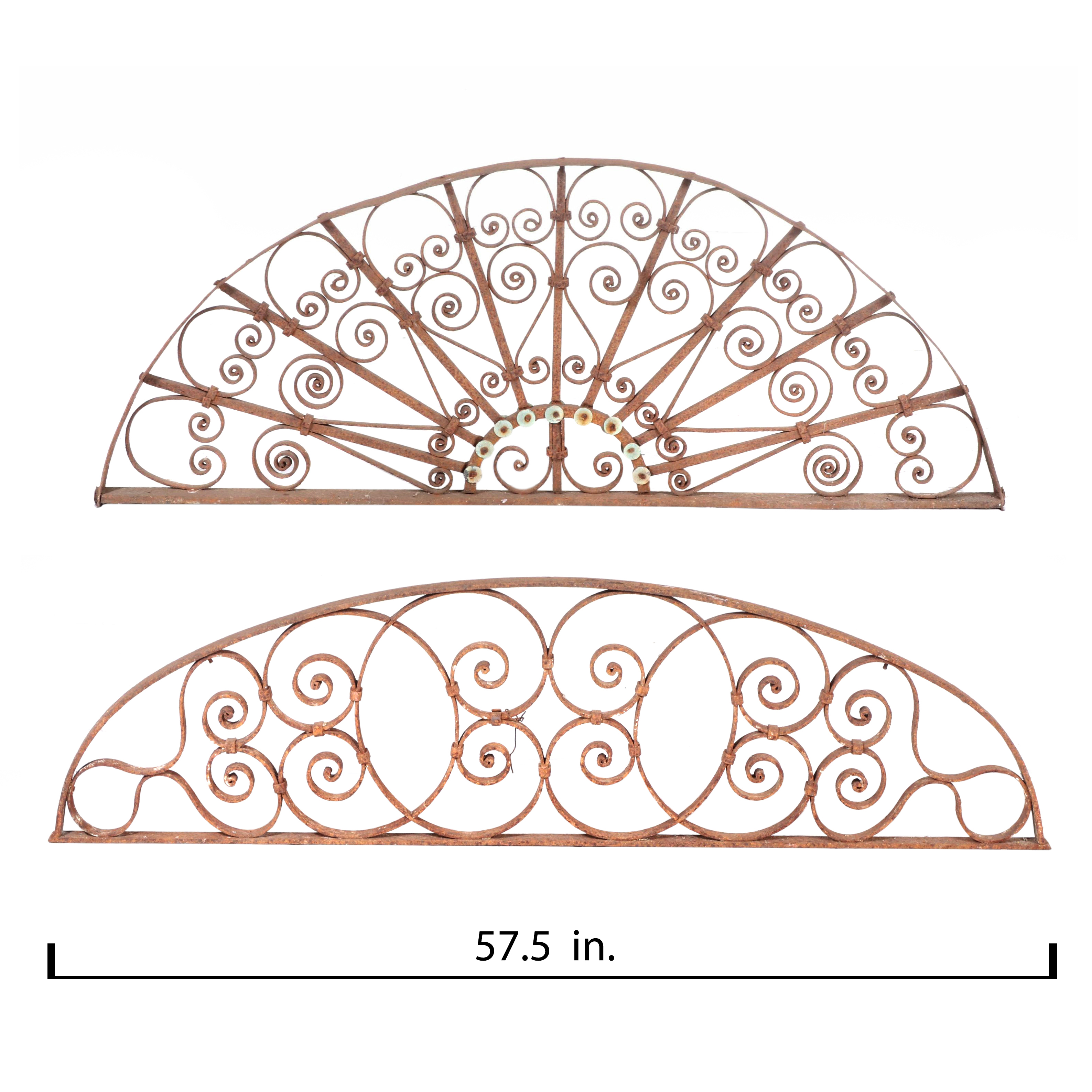 Two Late Victorian Wrought Iron Transom Window Screens