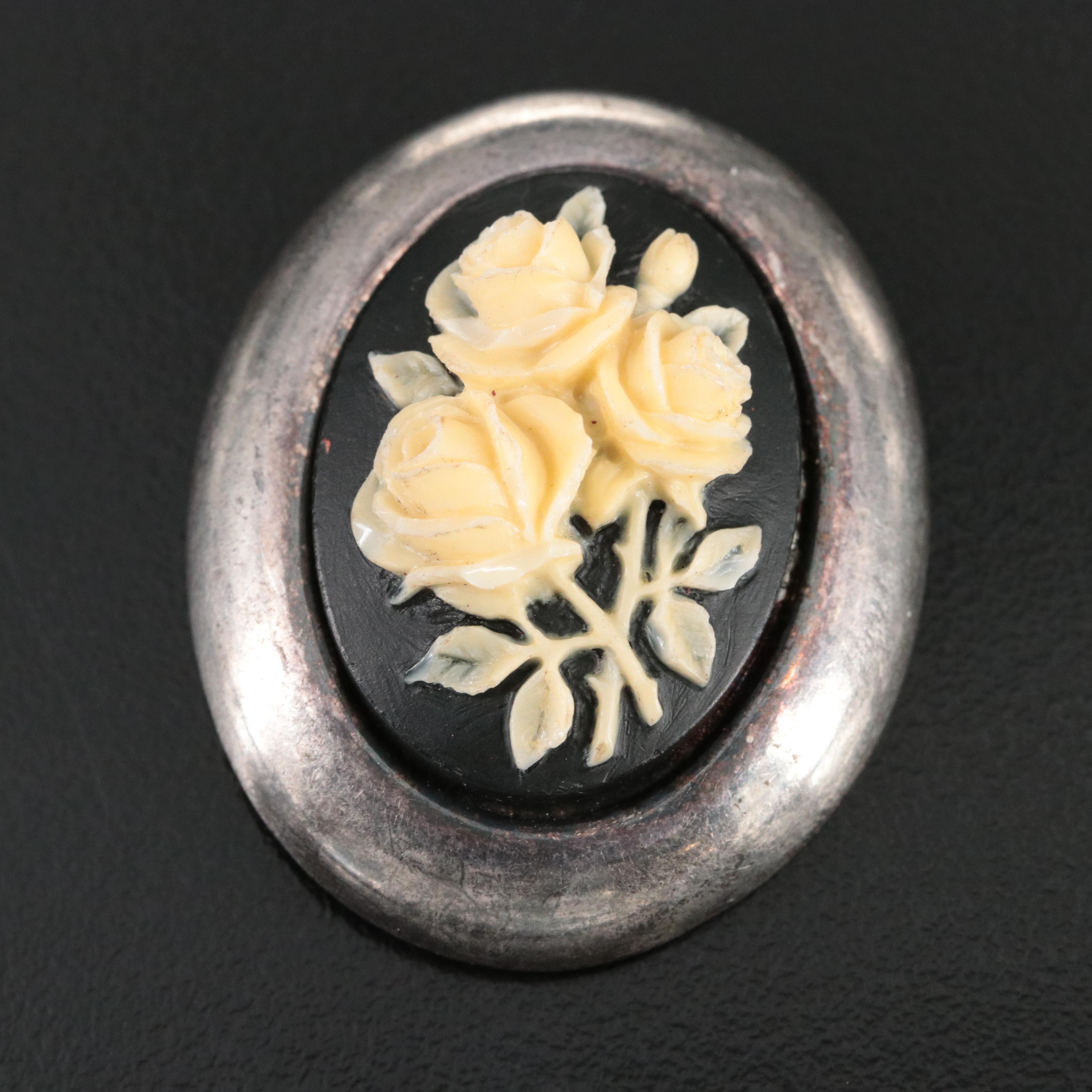 Italian Milor Sterling Cameo Flower Brooch/Pendant