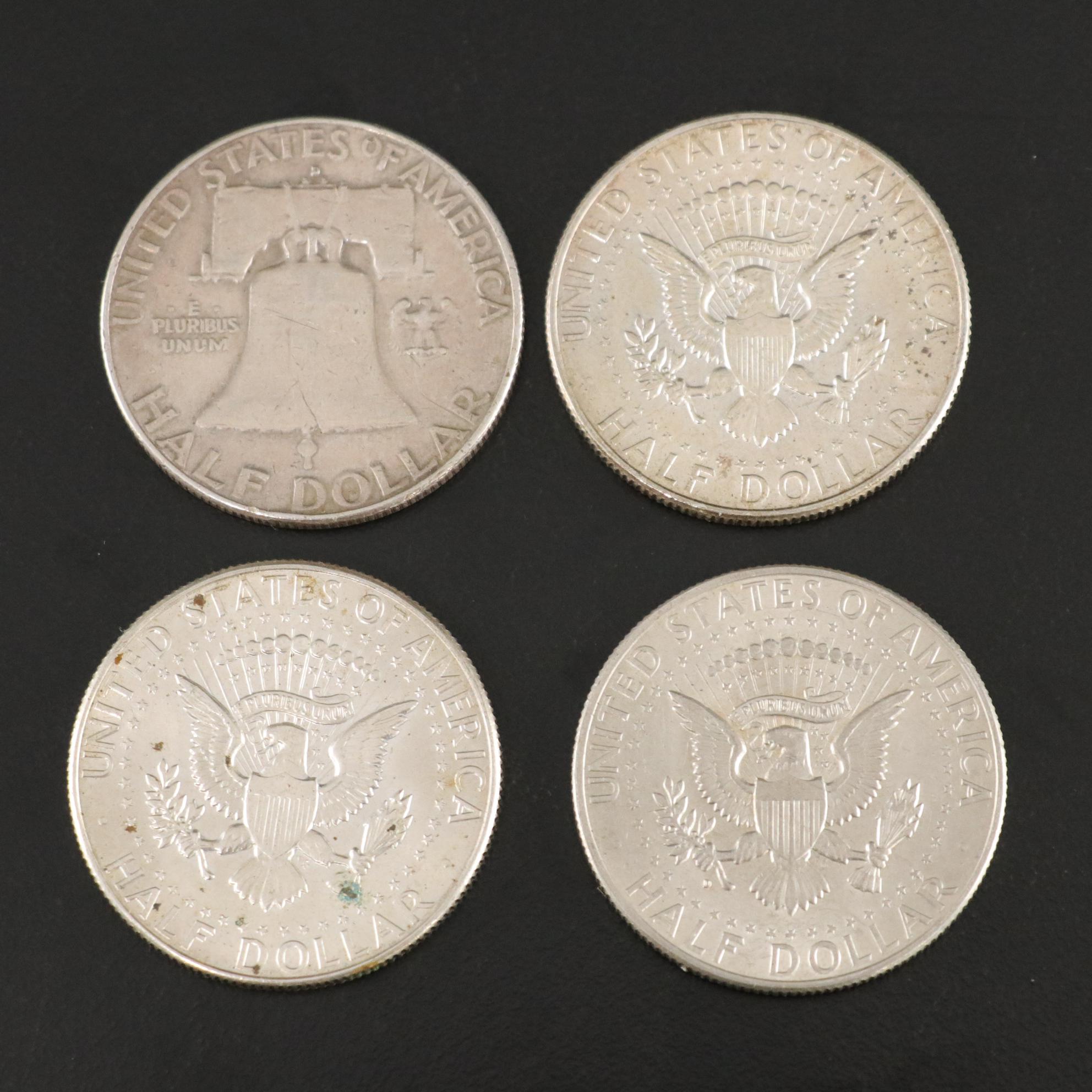 Silver and Other Coins in a Silver Plate Trunk-Form Jewelry Box