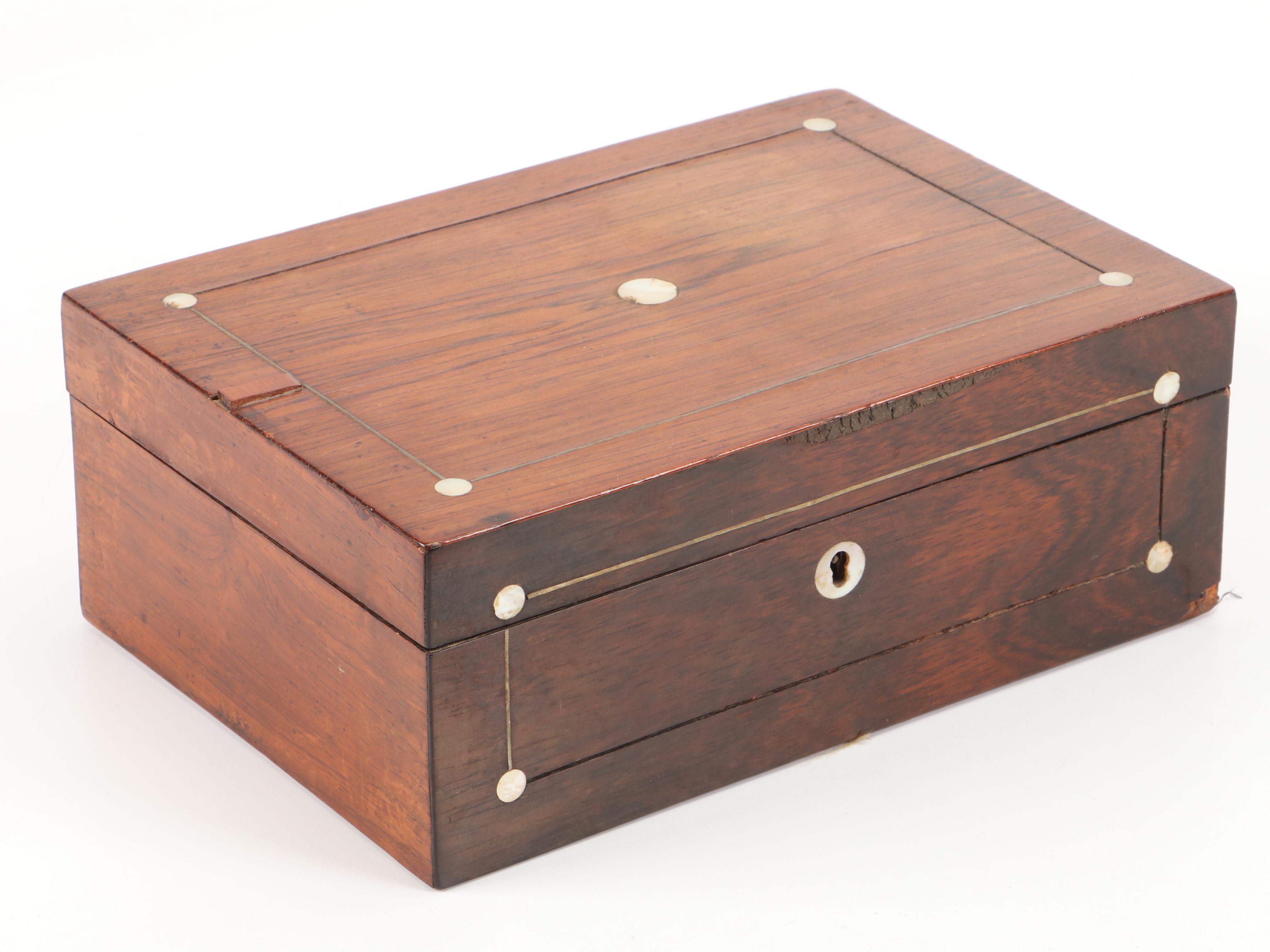 Wood Boxes with MOP and Metal Inlay and Silver Plate Candlestick Pair