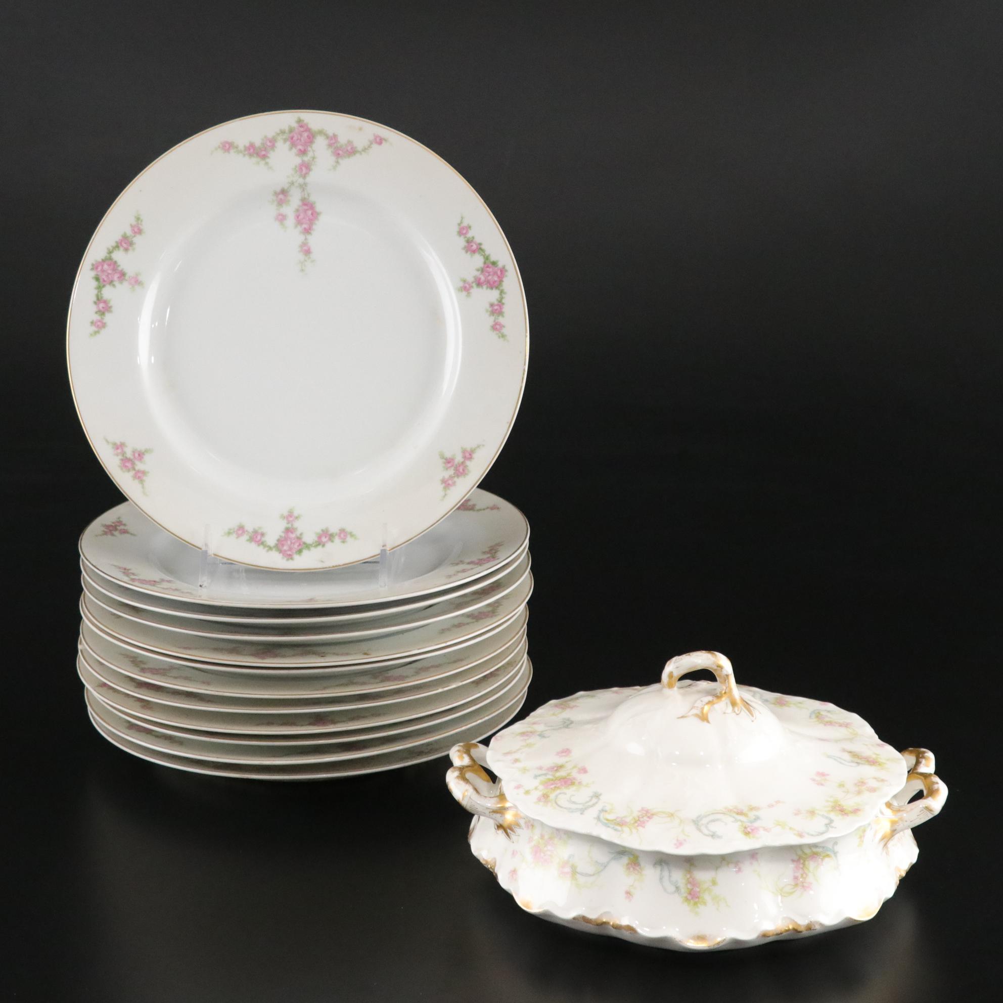 Haviland & Co. Limoges Covered Dish with Porcelain Dinner Plates