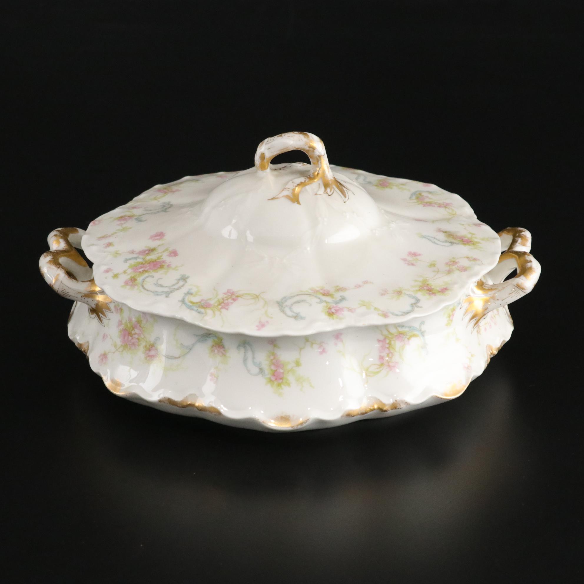 Haviland & Co. Limoges Covered Dish with Porcelain Dinner Plates