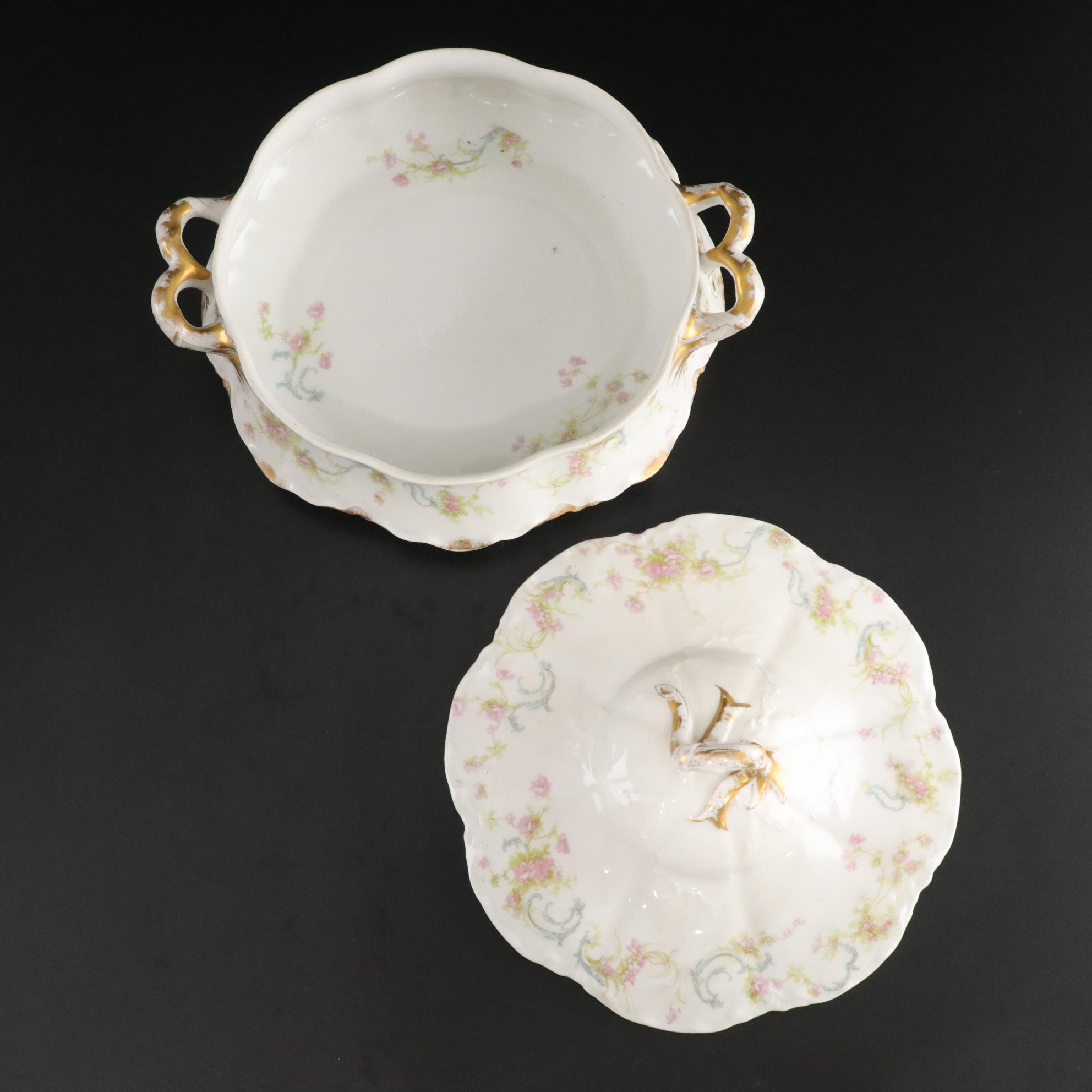 Haviland & Co. Limoges Covered Dish with Porcelain Dinner Plates