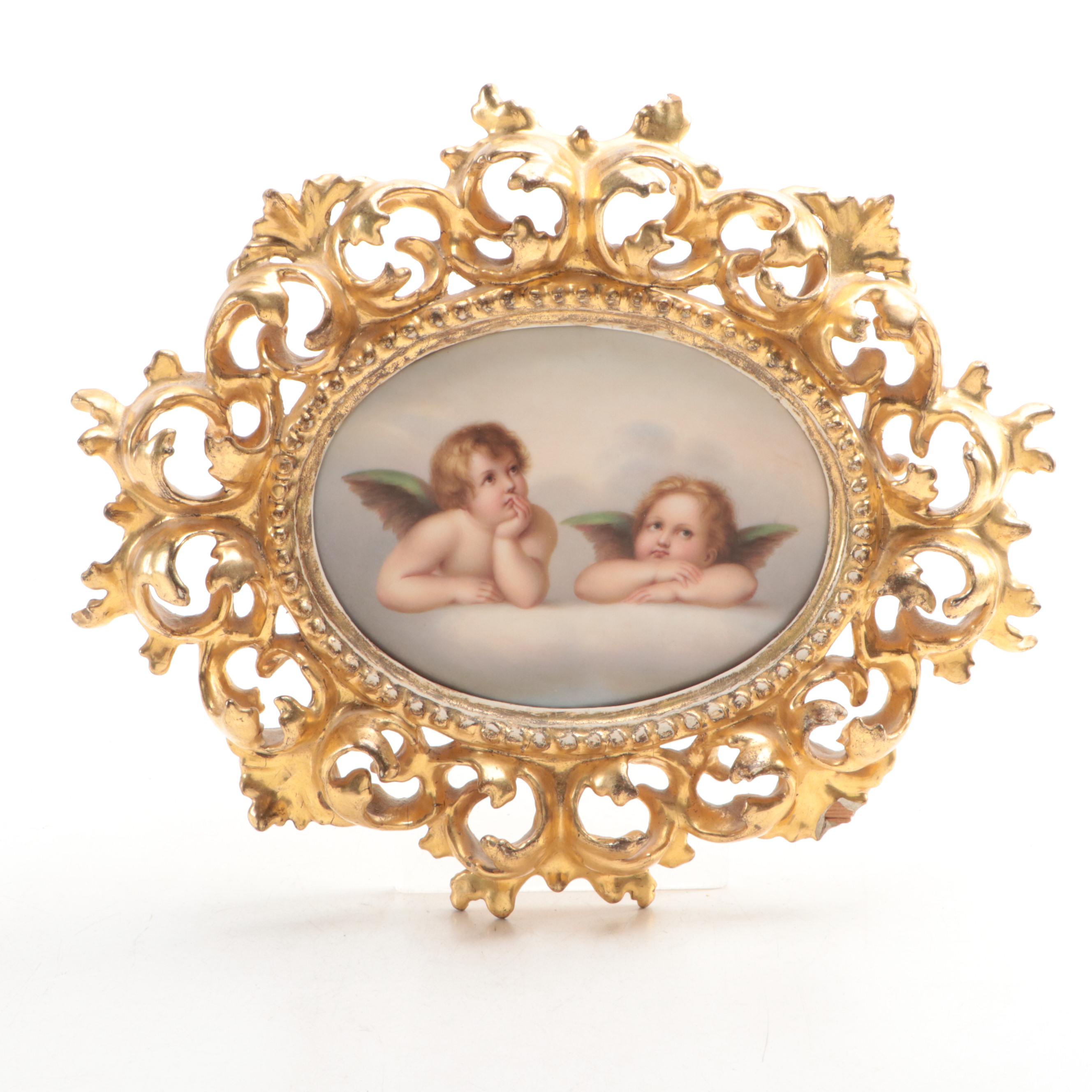 German Porcelain Cherubs from the "Sistine Madonna" after Raphael Plaque