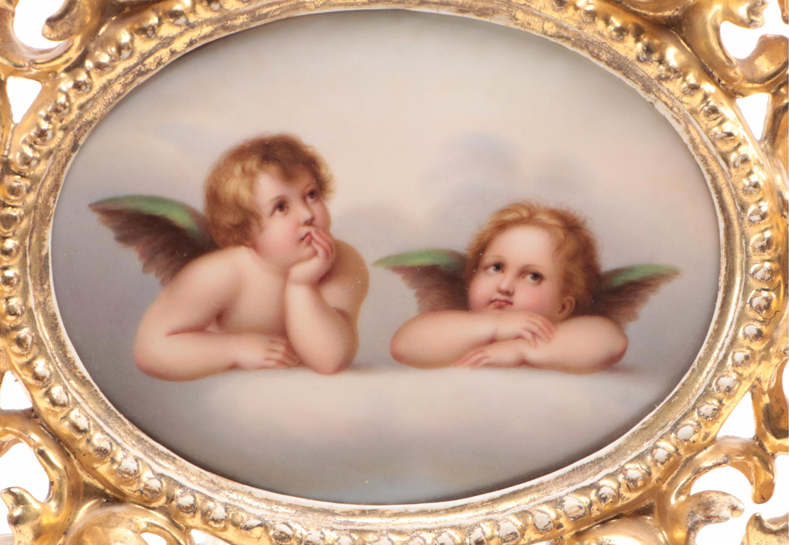 German Porcelain Cherubs from the "Sistine Madonna" after Raphael Plaque