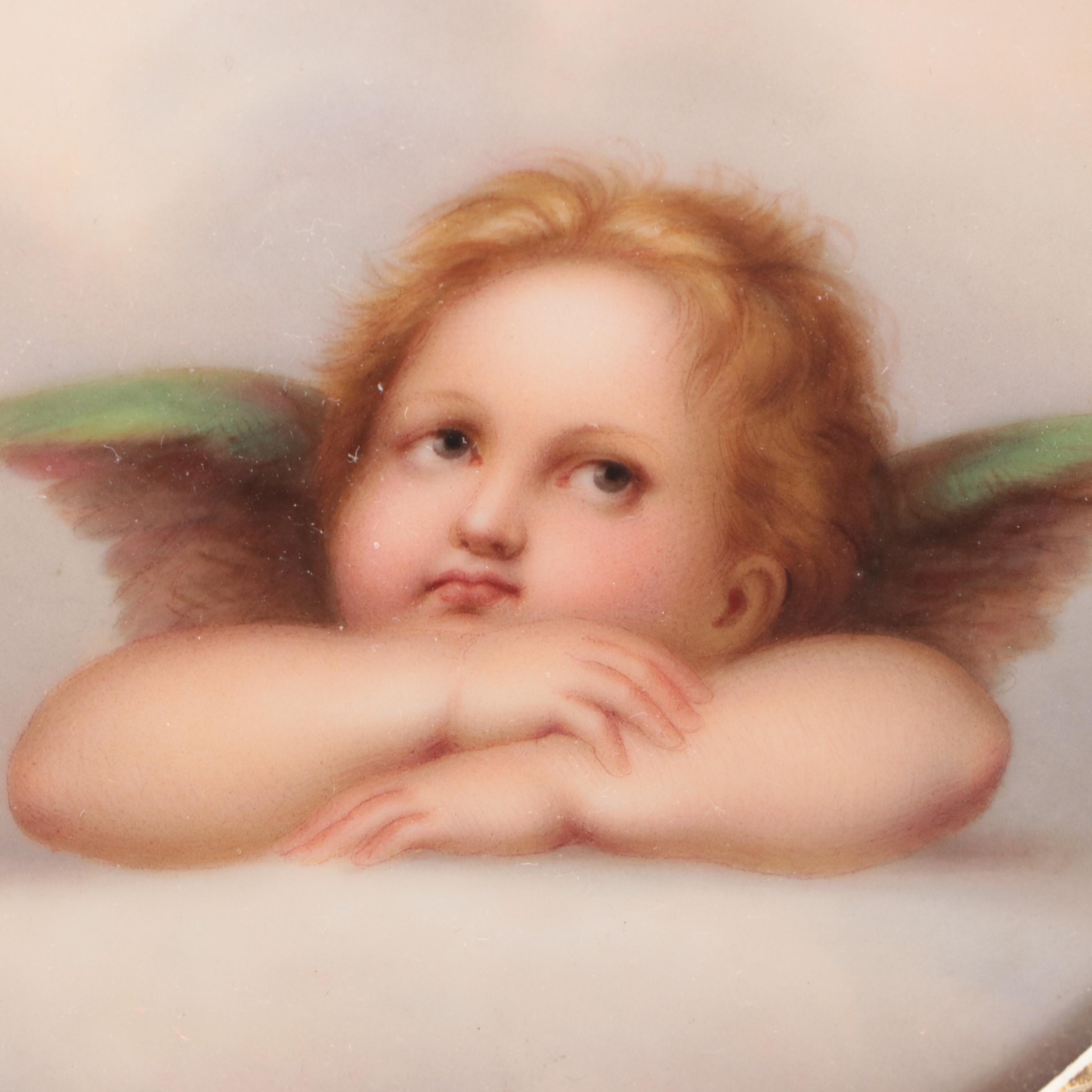 German Porcelain Cherubs from the "Sistine Madonna" after Raphael Plaque