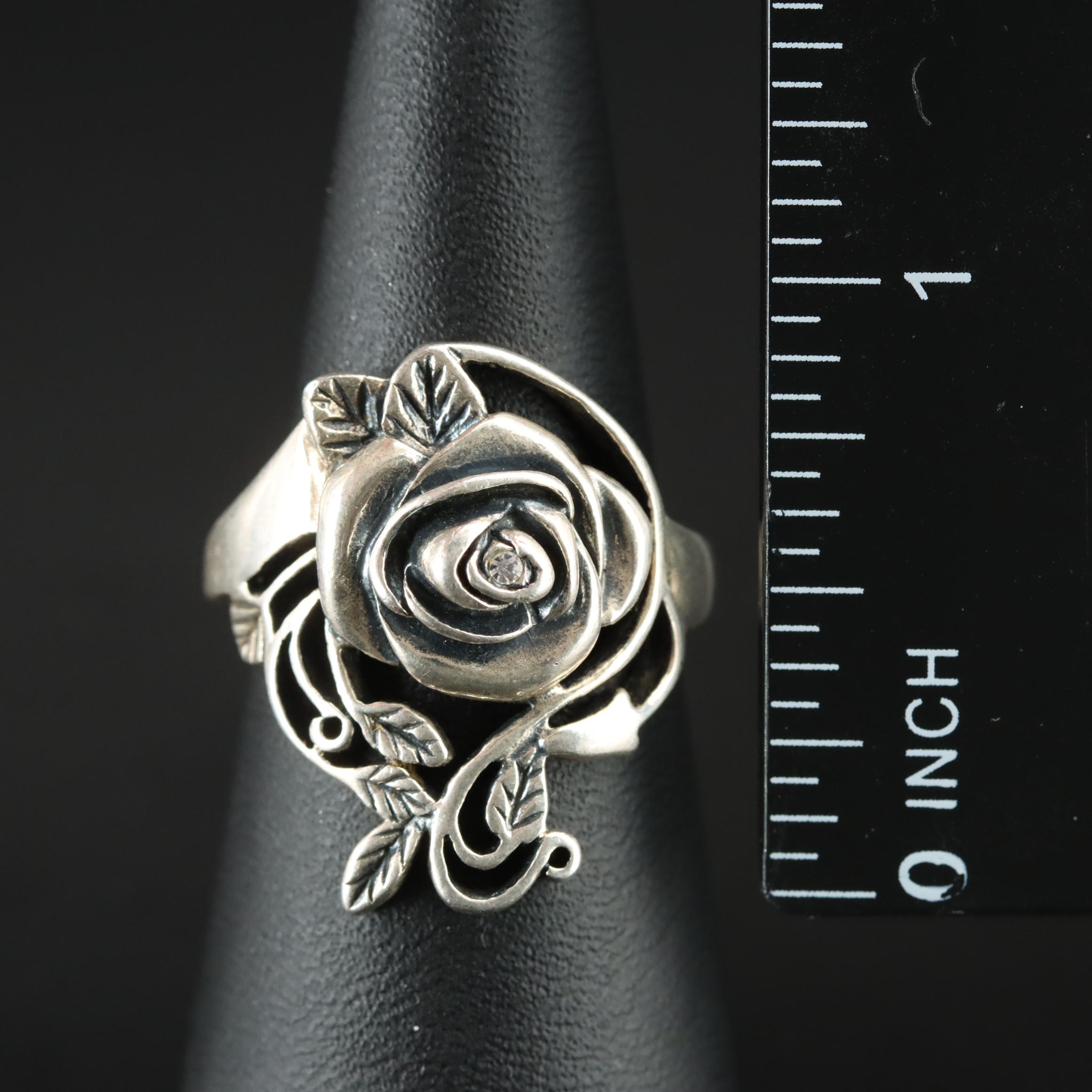 Avon Sterling Rhinestone Flower Ring