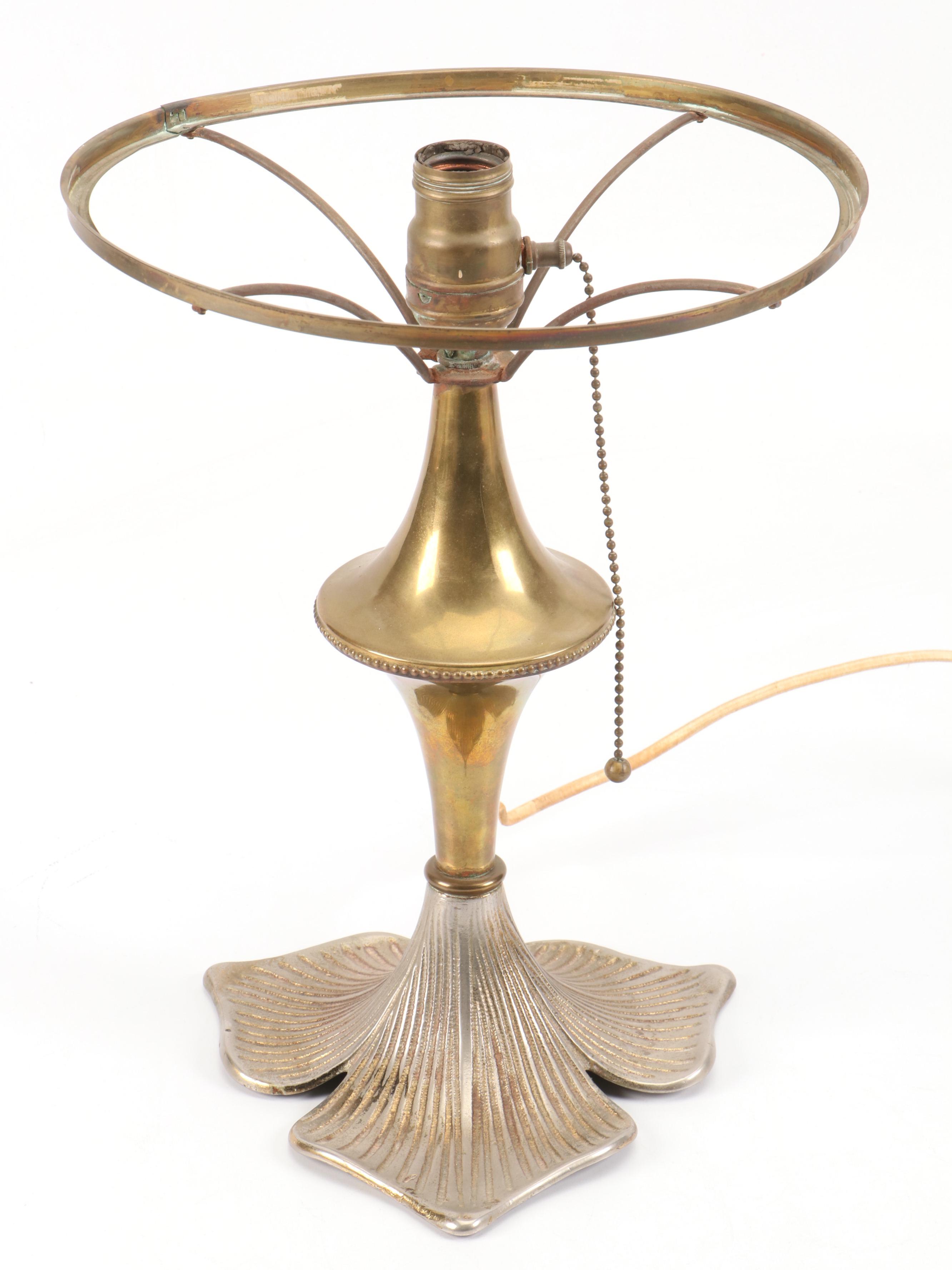 Handel Art Nouveau Glass Lamp Shade with Base, Early to Mid-20th Century