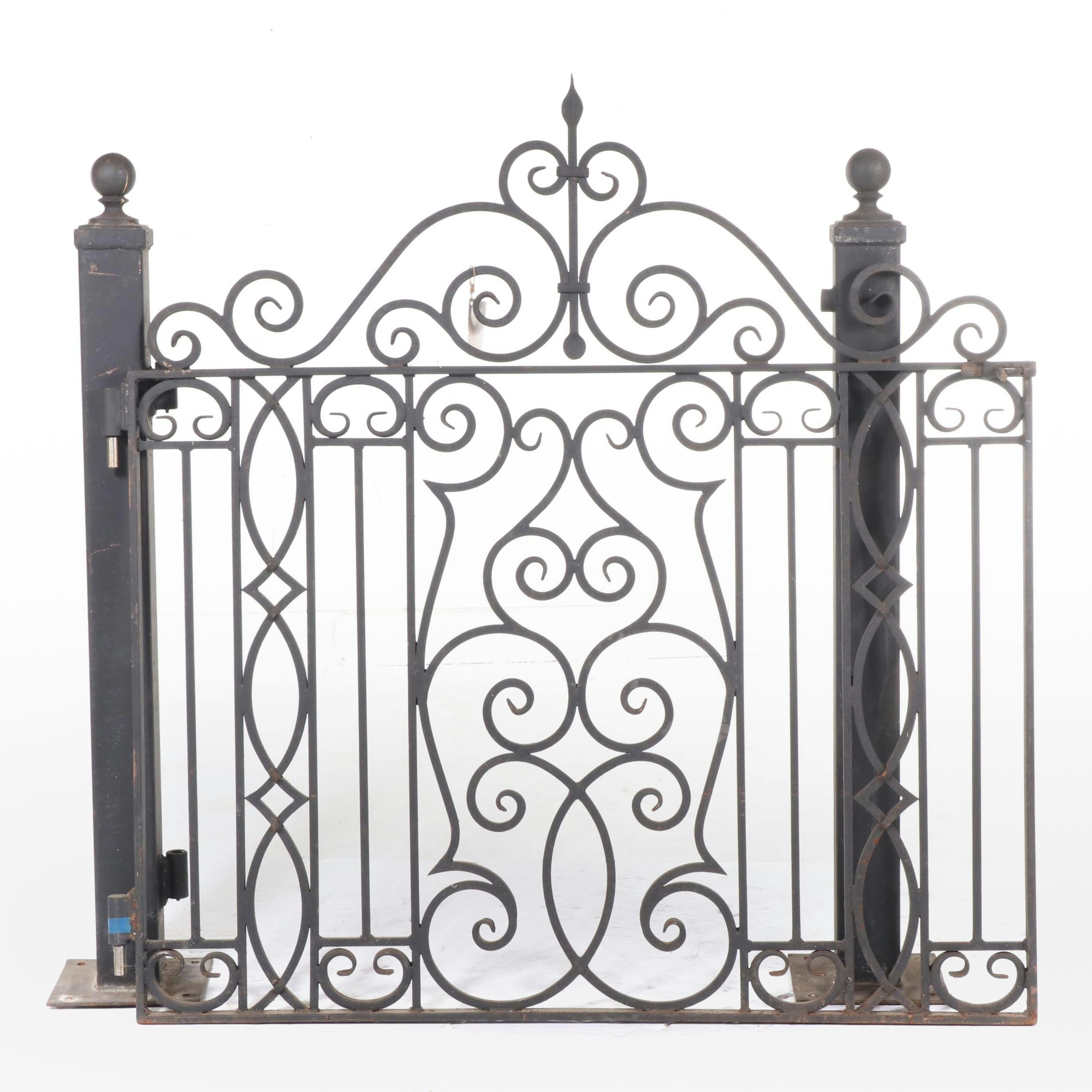 Hand-Crafted Cast Iron and Steel Garden Gate with Posts, Late 20th/Early 21st C.