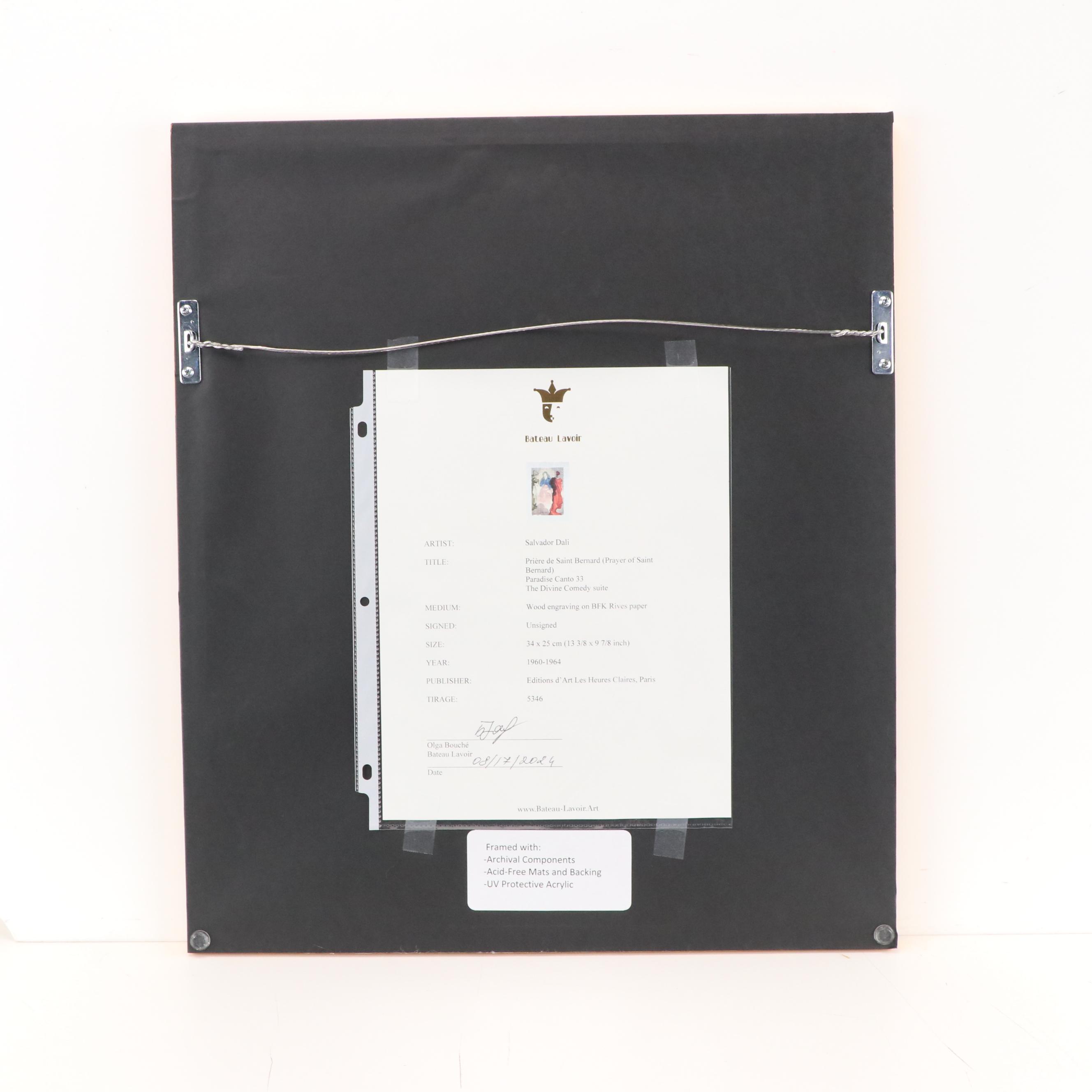 Salvador Dalí Wood Engraving "Prière de Saint Bernard," 1960 - 1964