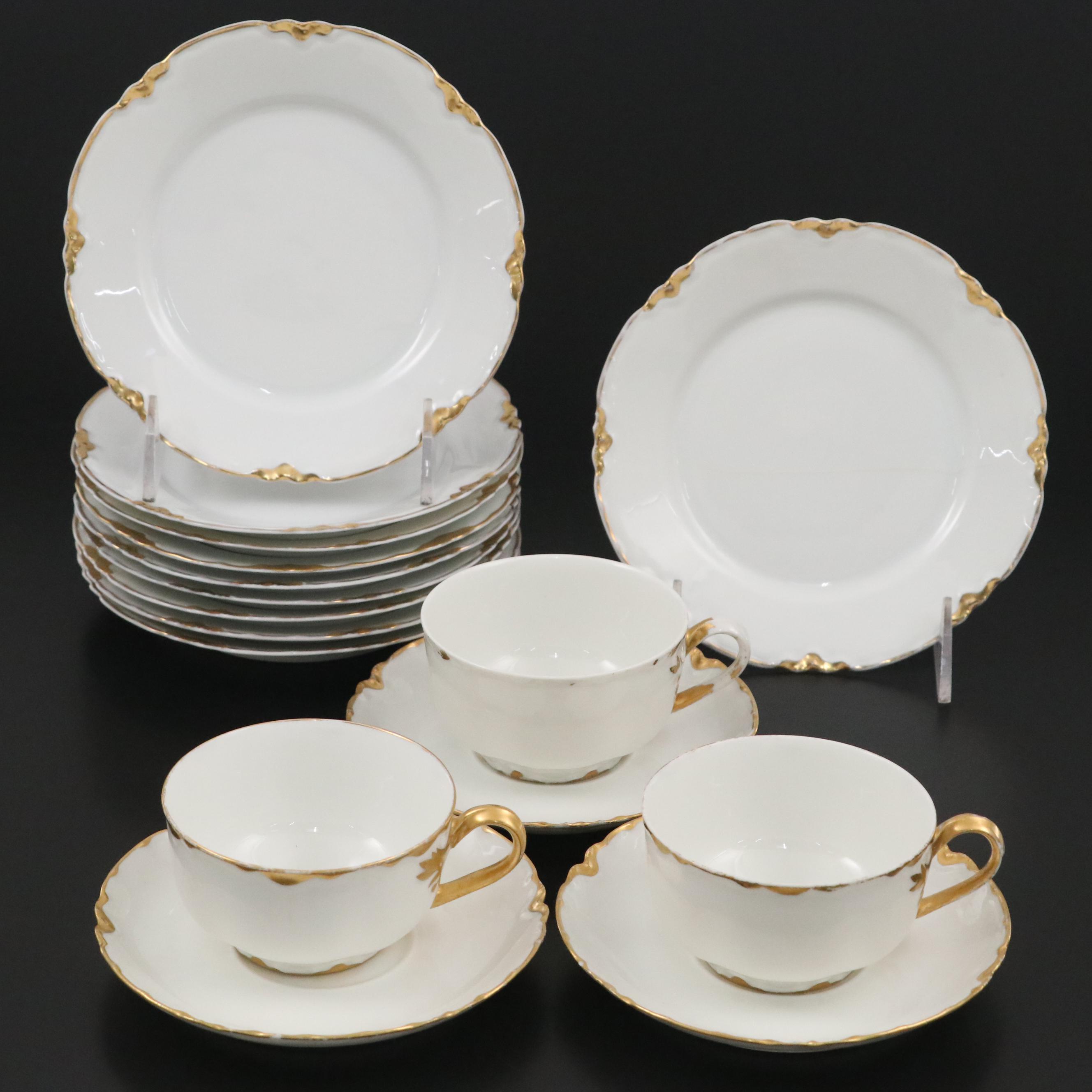 Peerless Bavarian Porcelain Bread & Butter Plates, Teacups, and Saucers, 20th C.