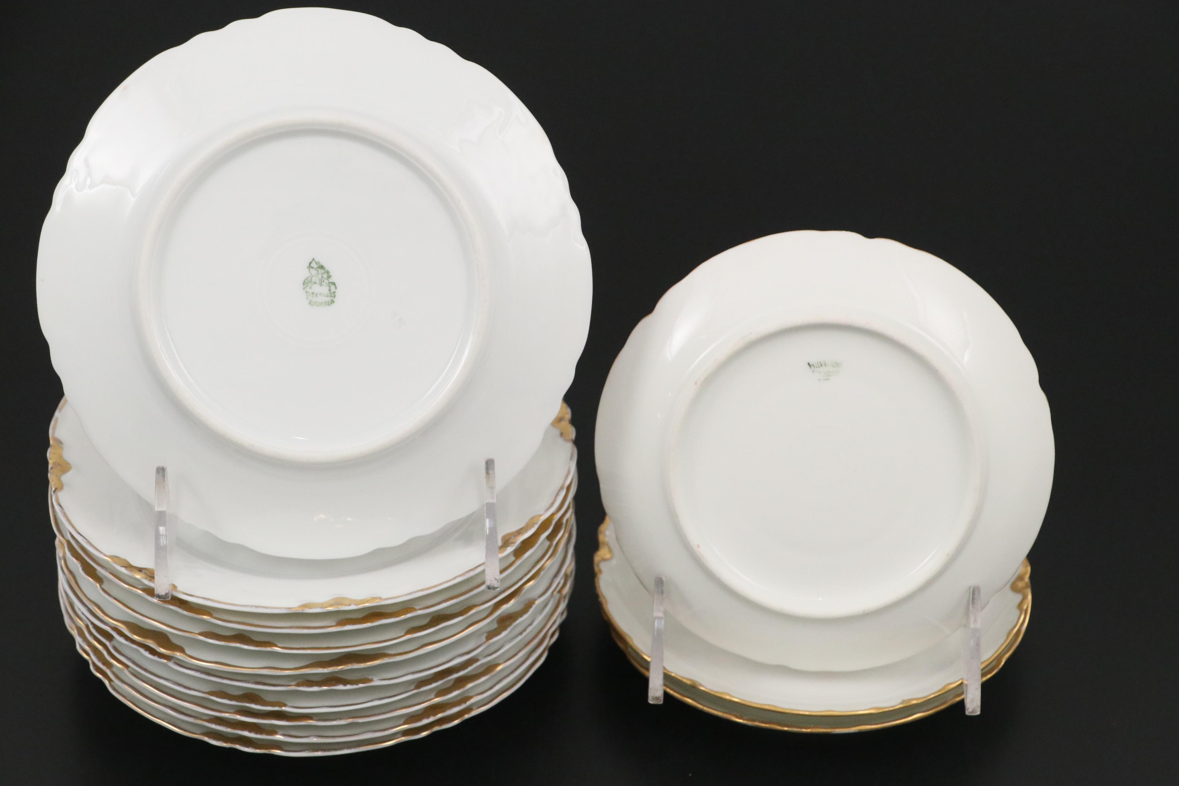Peerless Bavarian Porcelain Bread & Butter Plates, Teacups, and Saucers, 20th C.