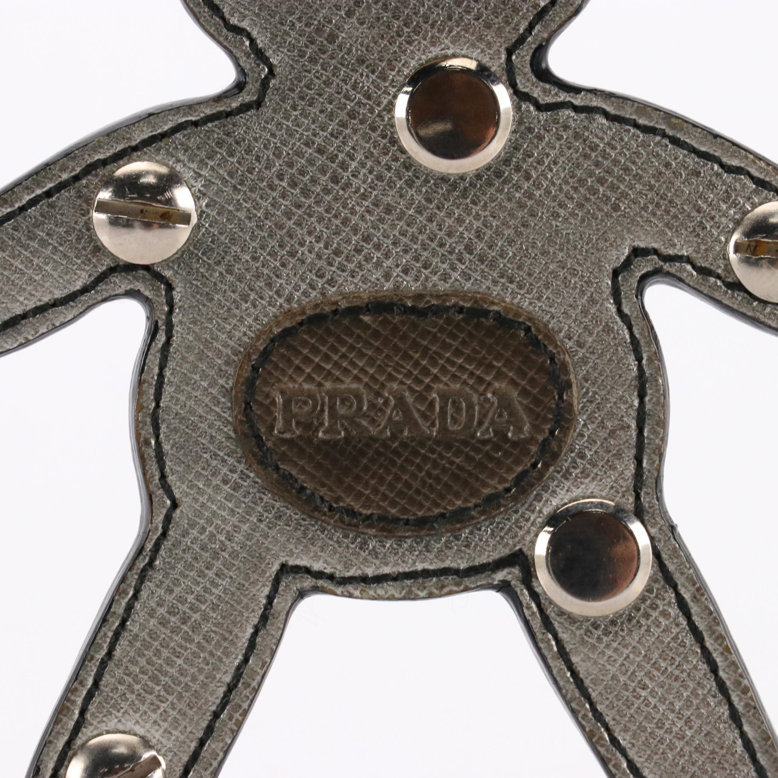 Prada Bear Bag Charm/Keychain in Studded Metallic Tone Saffiano Leather