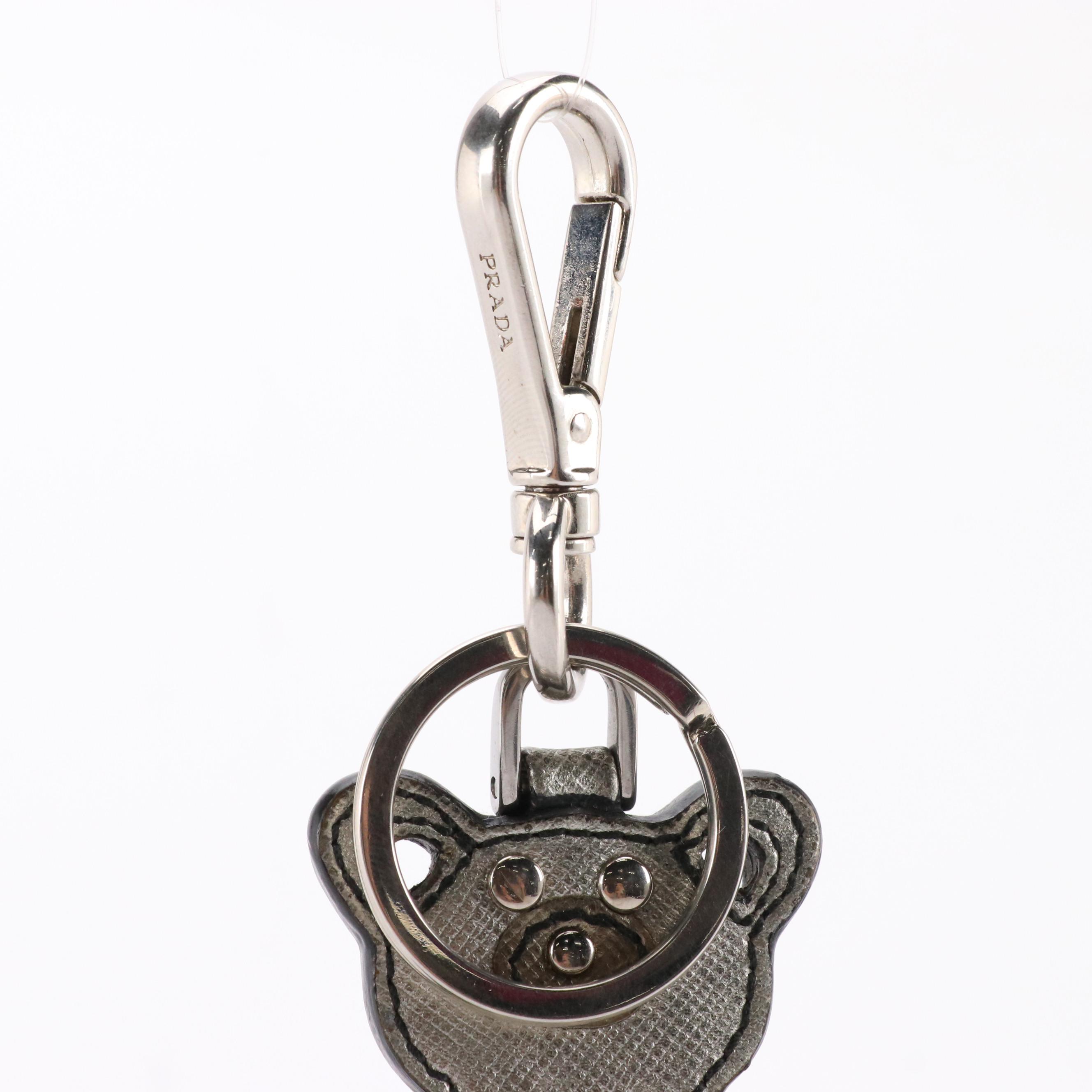 Prada Bear Bag Charm/Keychain in Studded Metallic Tone Saffiano Leather