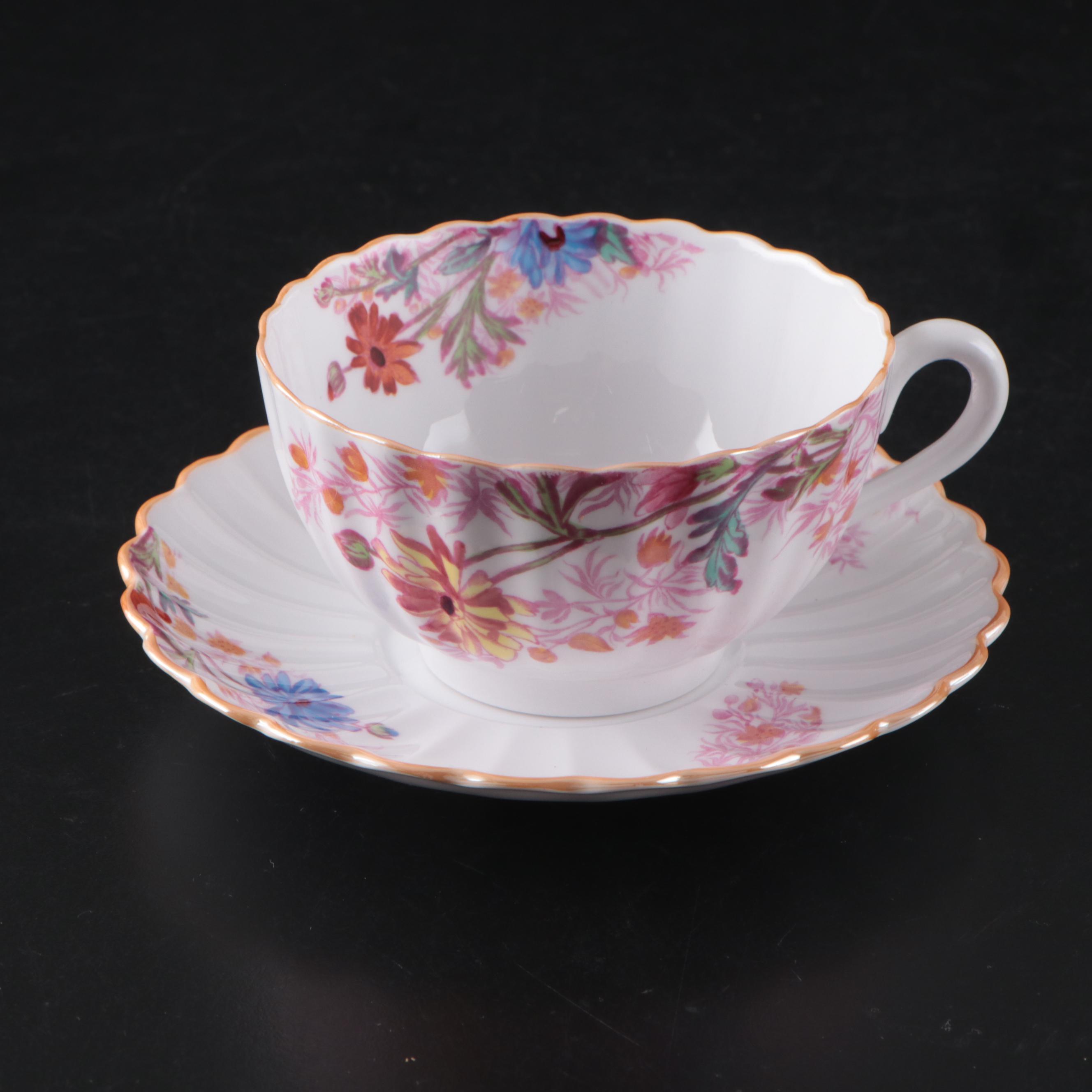 Spode "Chelsea Garden" Scalloped Mustard Trim Dinnerware, Mid to Late 20th C.