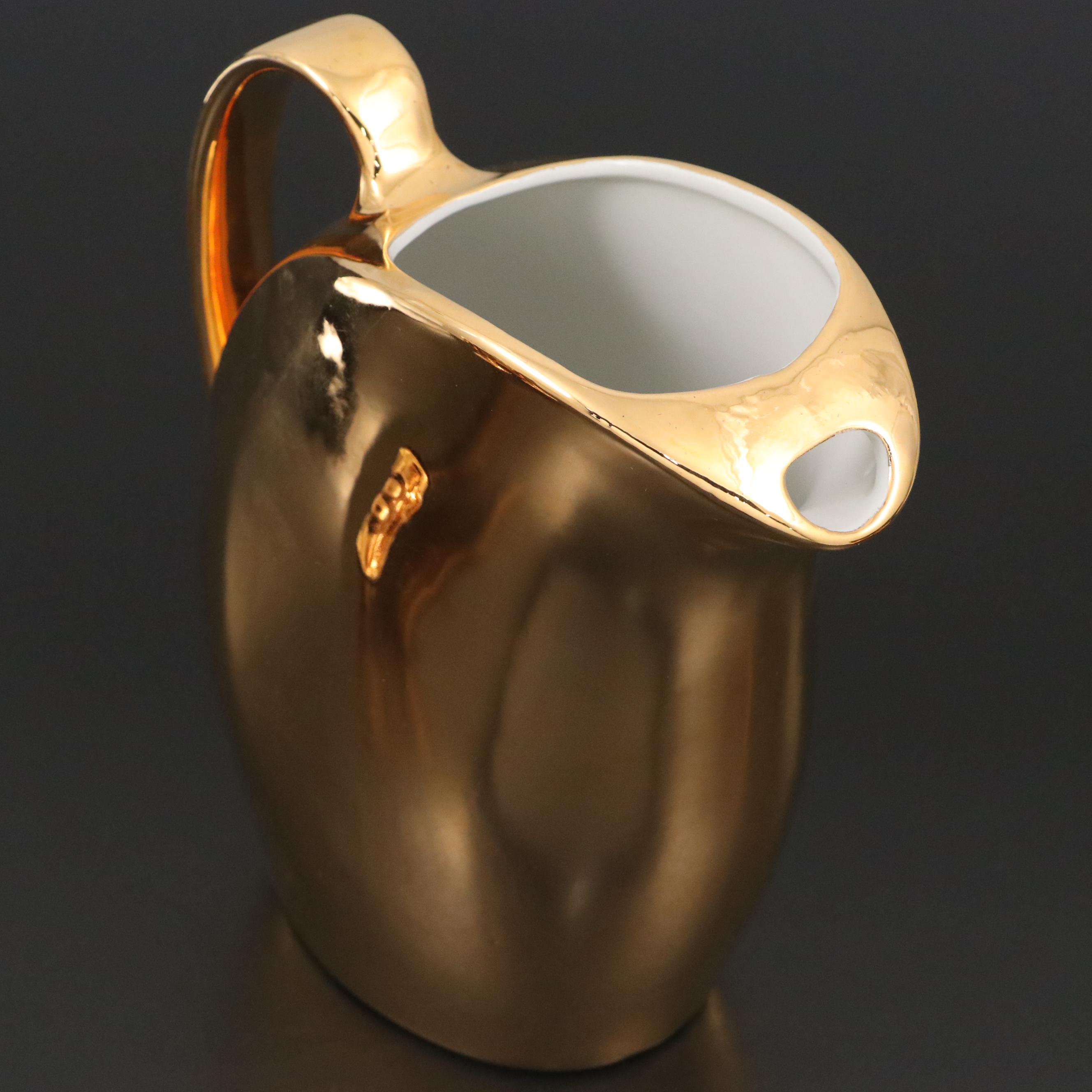 Hall "Golden Glo" Pottery Pitcher and Irish Coffee Mugs, Mid-20th Century