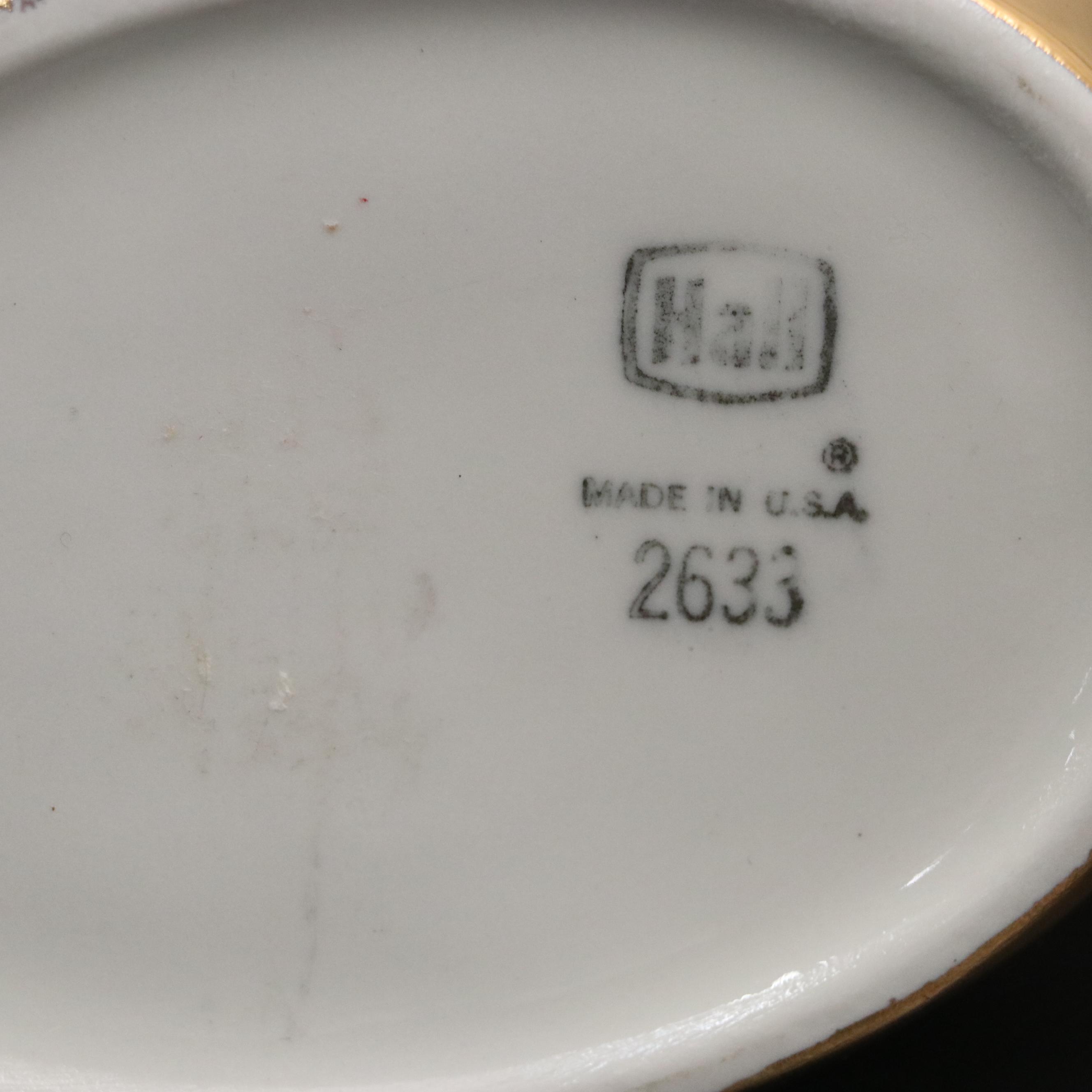 Hall "Golden Glo" Pottery Pitcher and Irish Coffee Mugs, Mid-20th Century