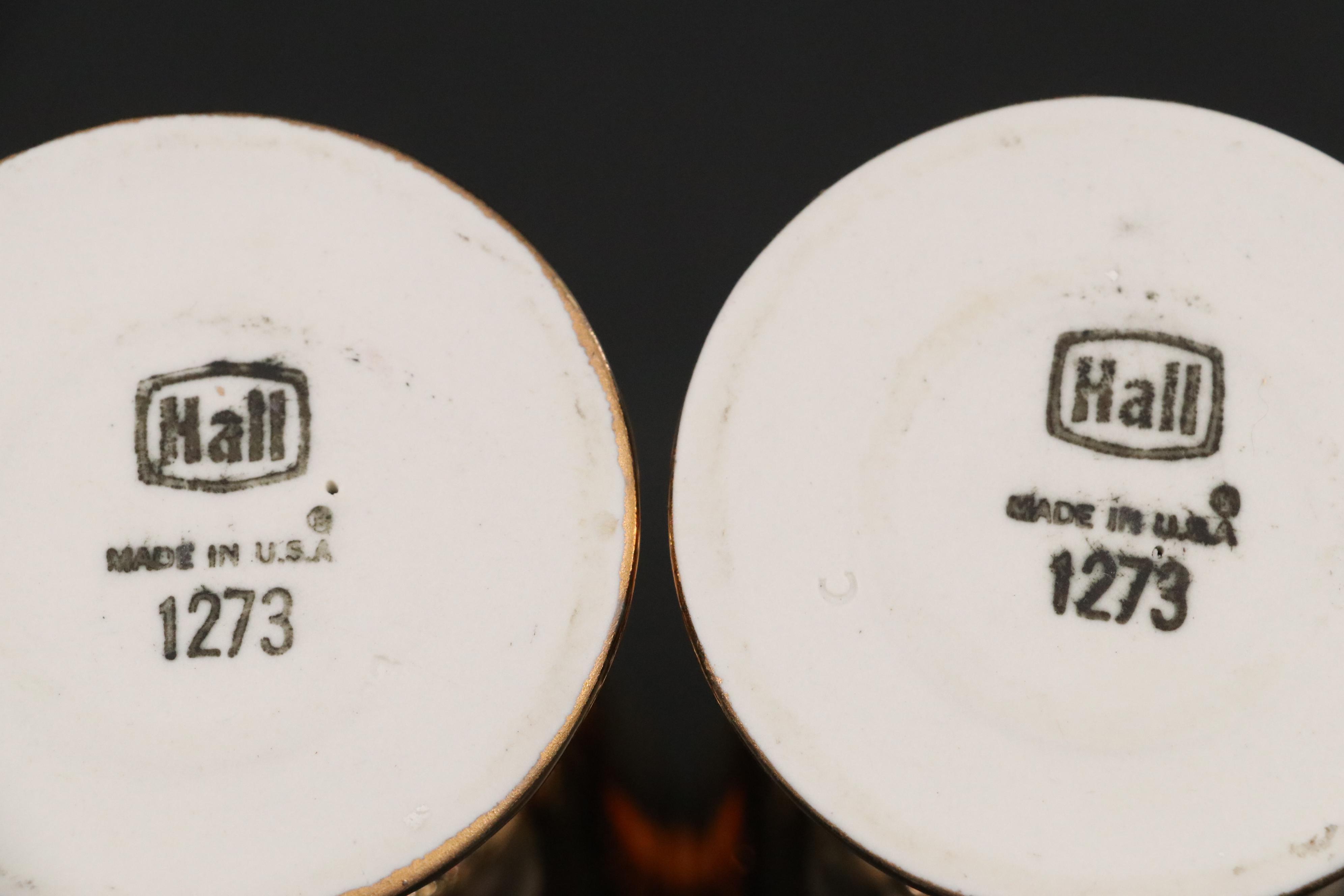 Hall "Golden Glo" Pottery Pitcher and Irish Coffee Mugs, Mid-20th Century