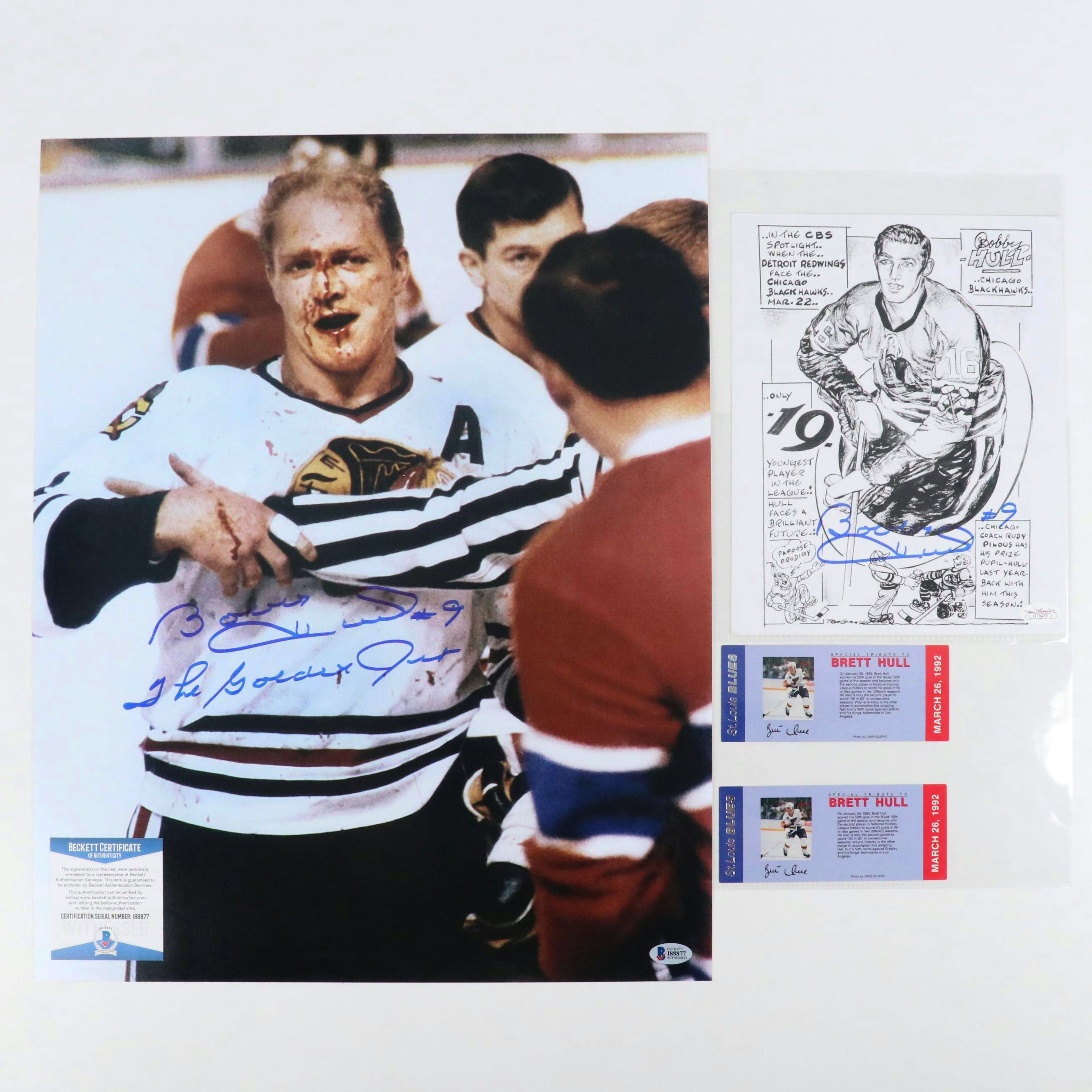Bobby Hull Signed Chicago Blackhawks Large Hockey Photo with More