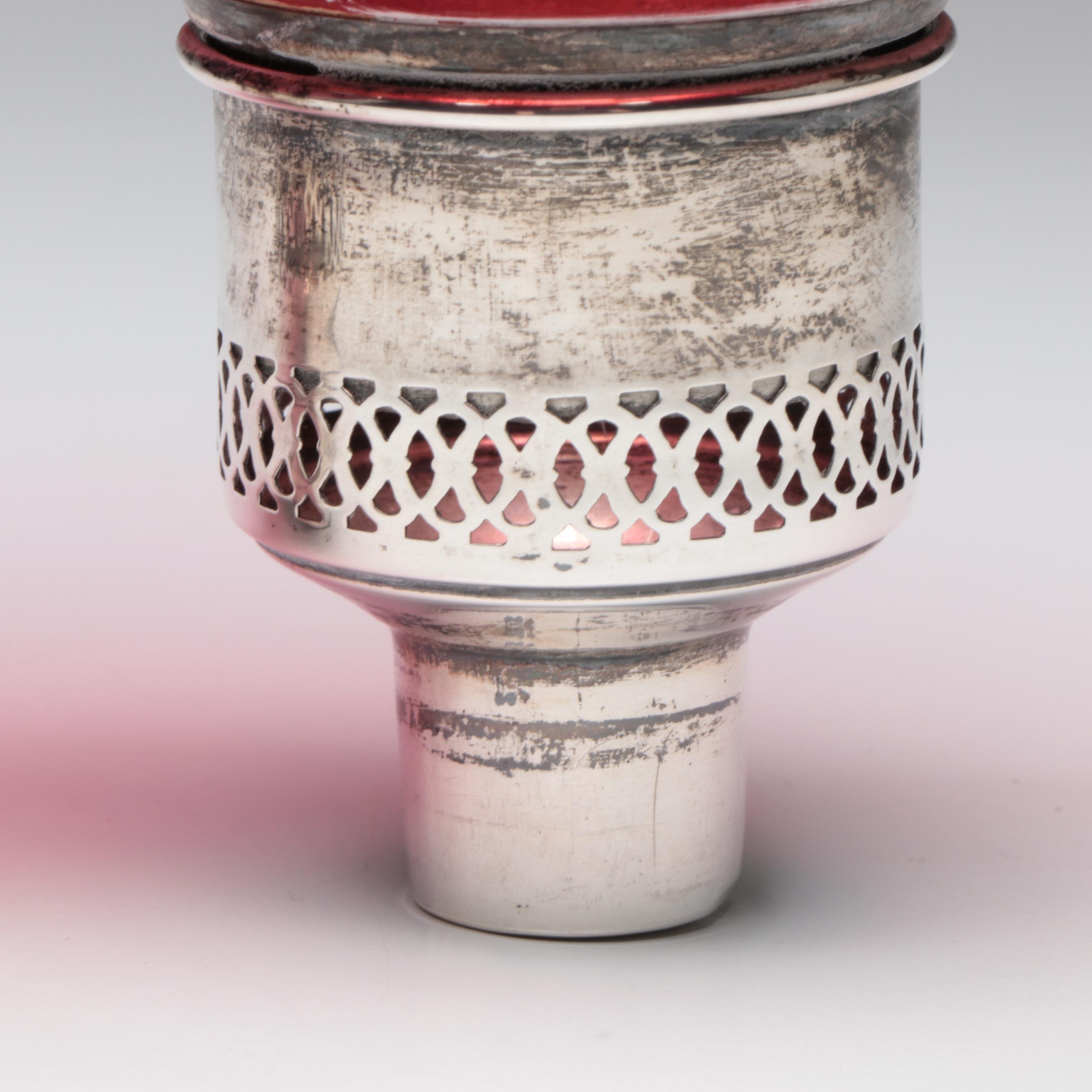 Cranberry Glass Hurricane Shades with Sterling Silver Base and More